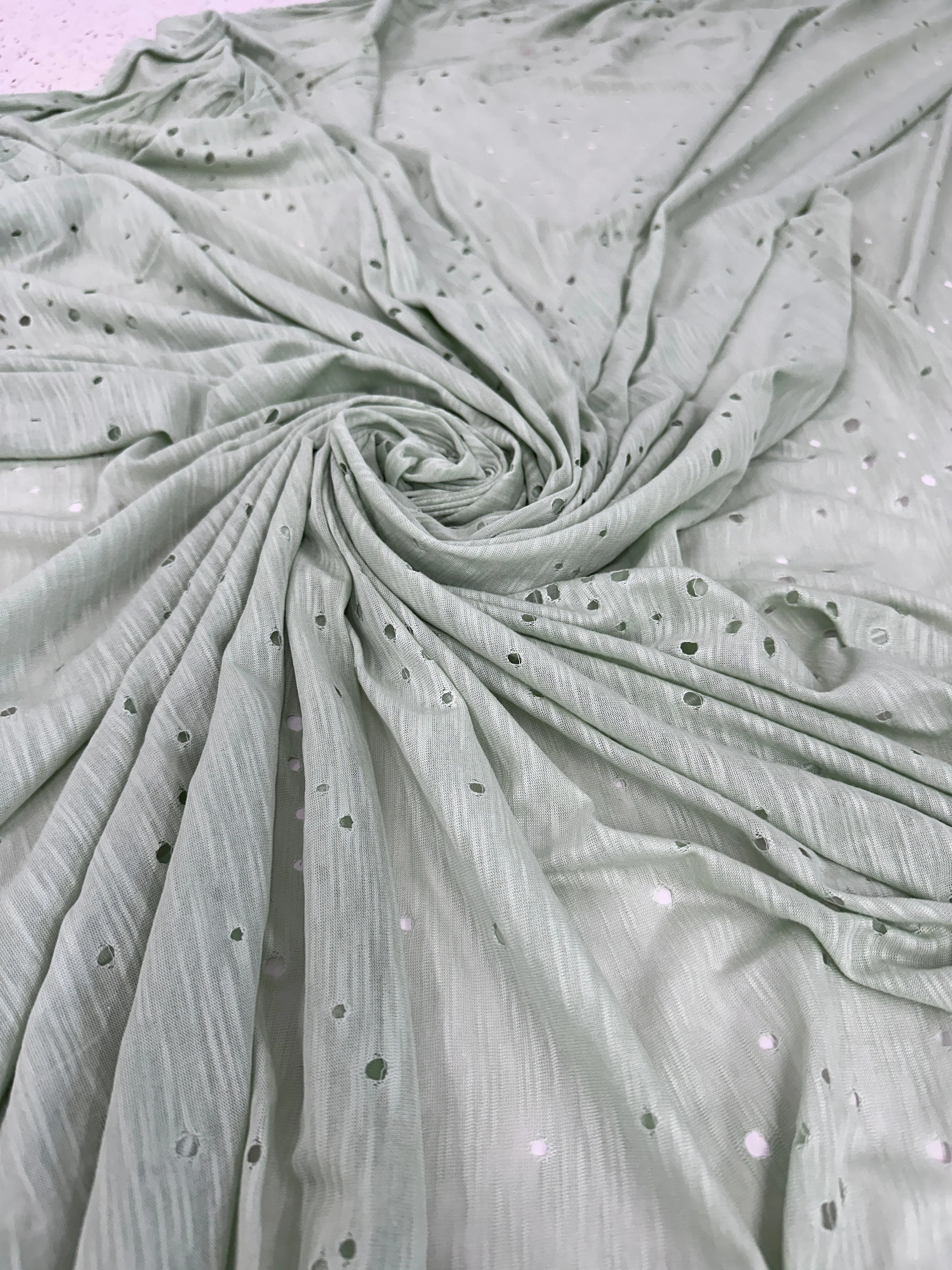 Sage Green Distressed Cotton Rayon Jersey - Image 5