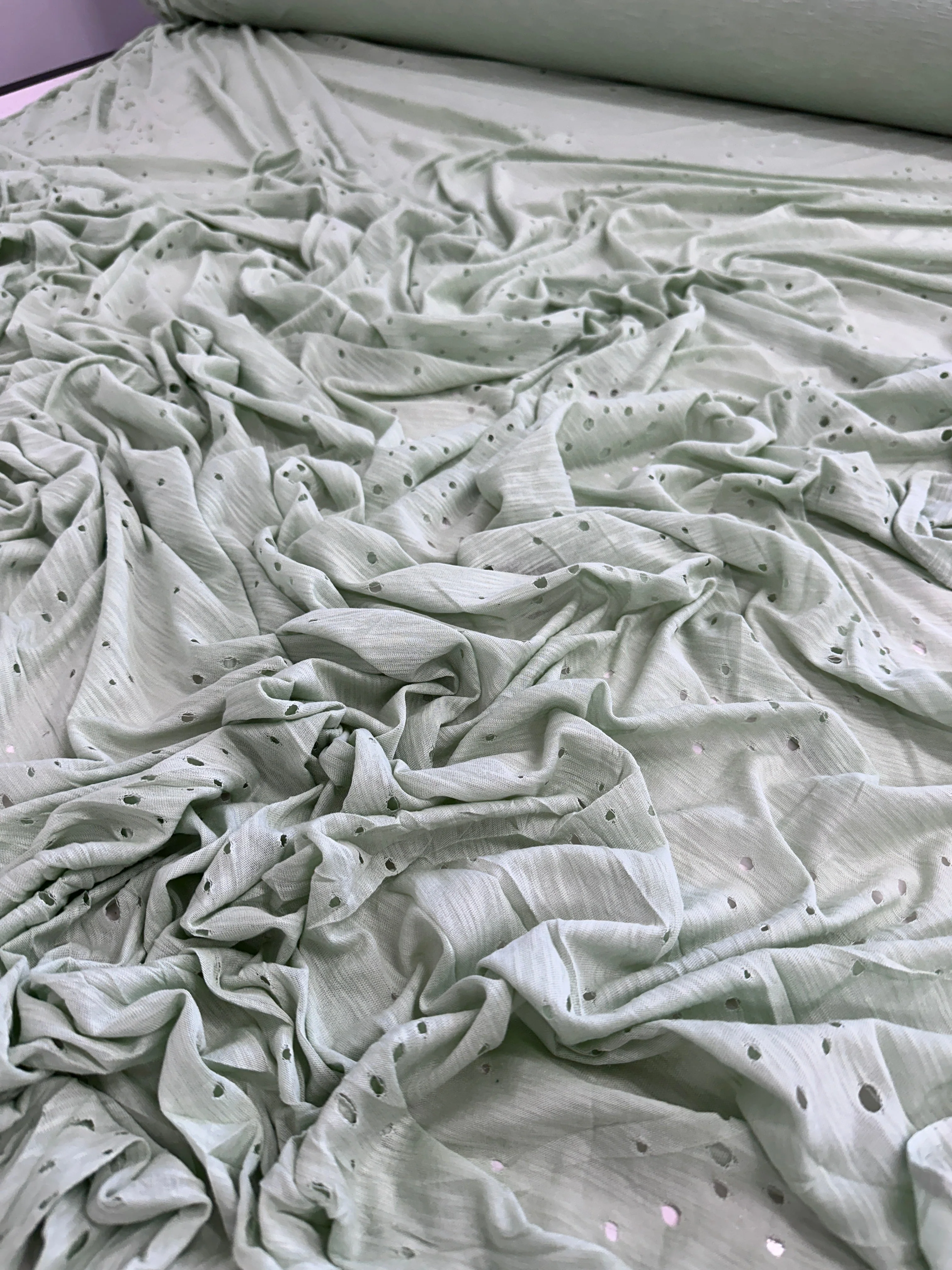 Sage Green Distressed Cotton Rayon Jersey - Image 7