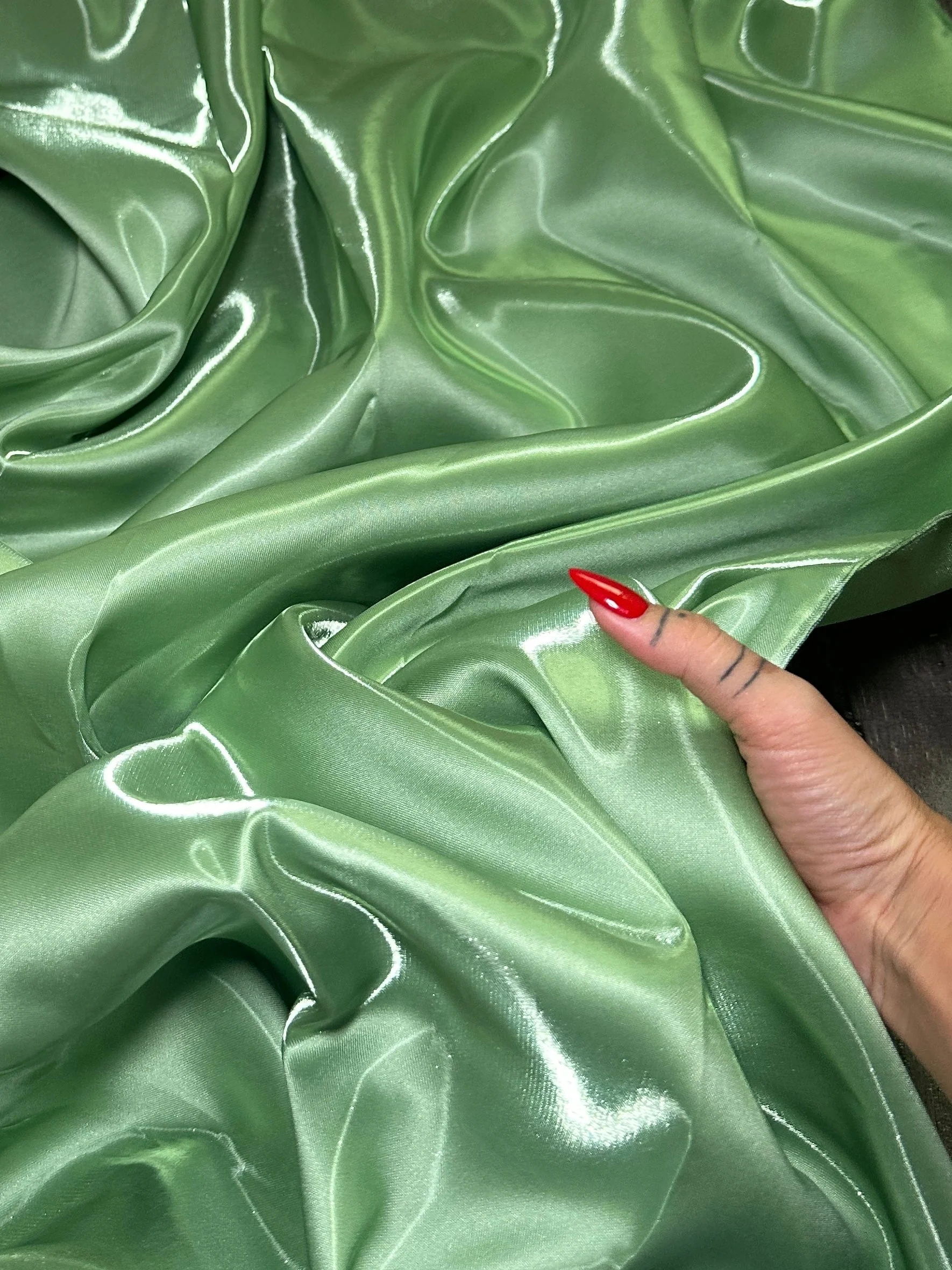 Sage Green Liquid Bridal Satin - Image 8