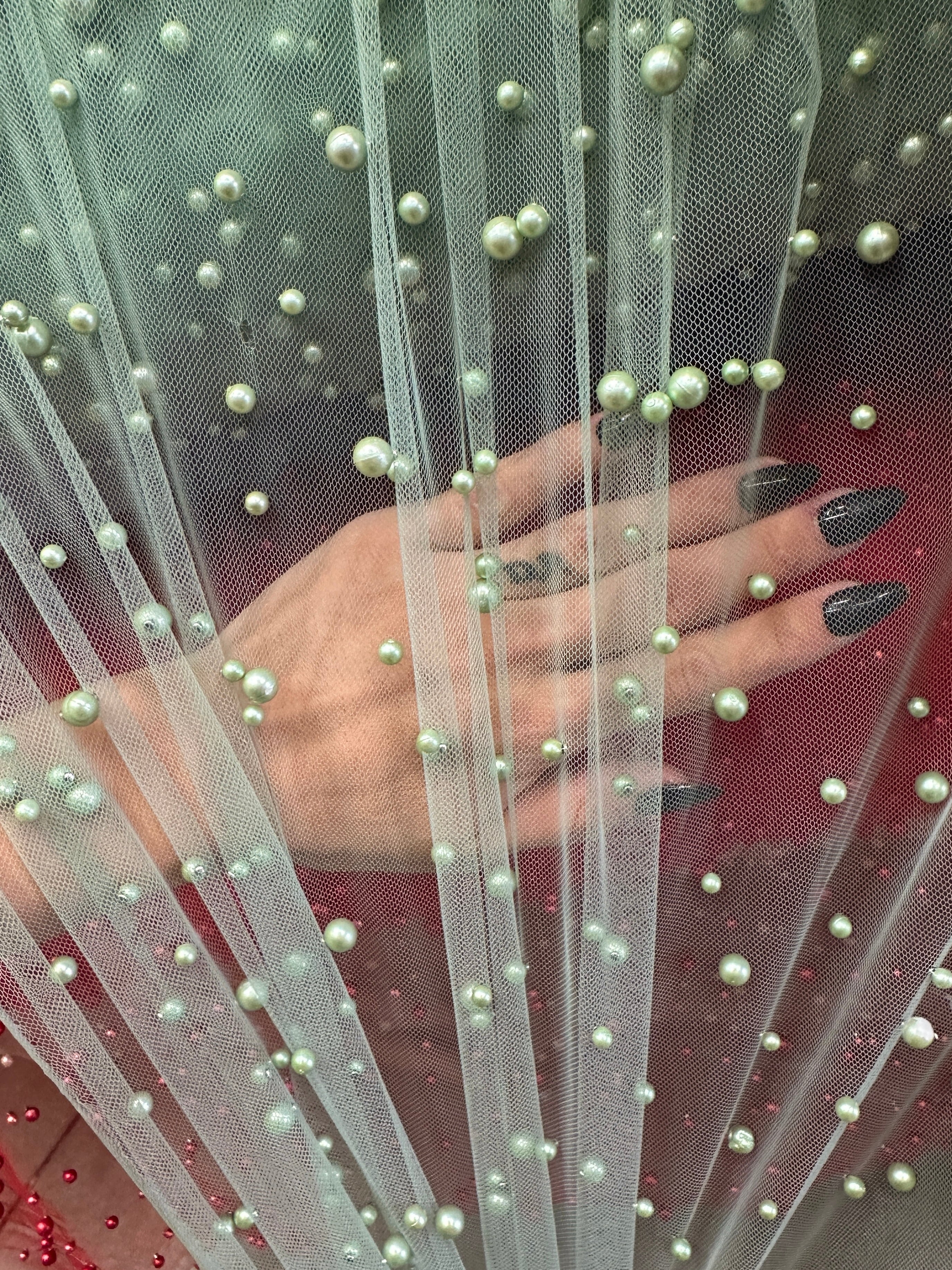 Sage Green Pearl Tulle