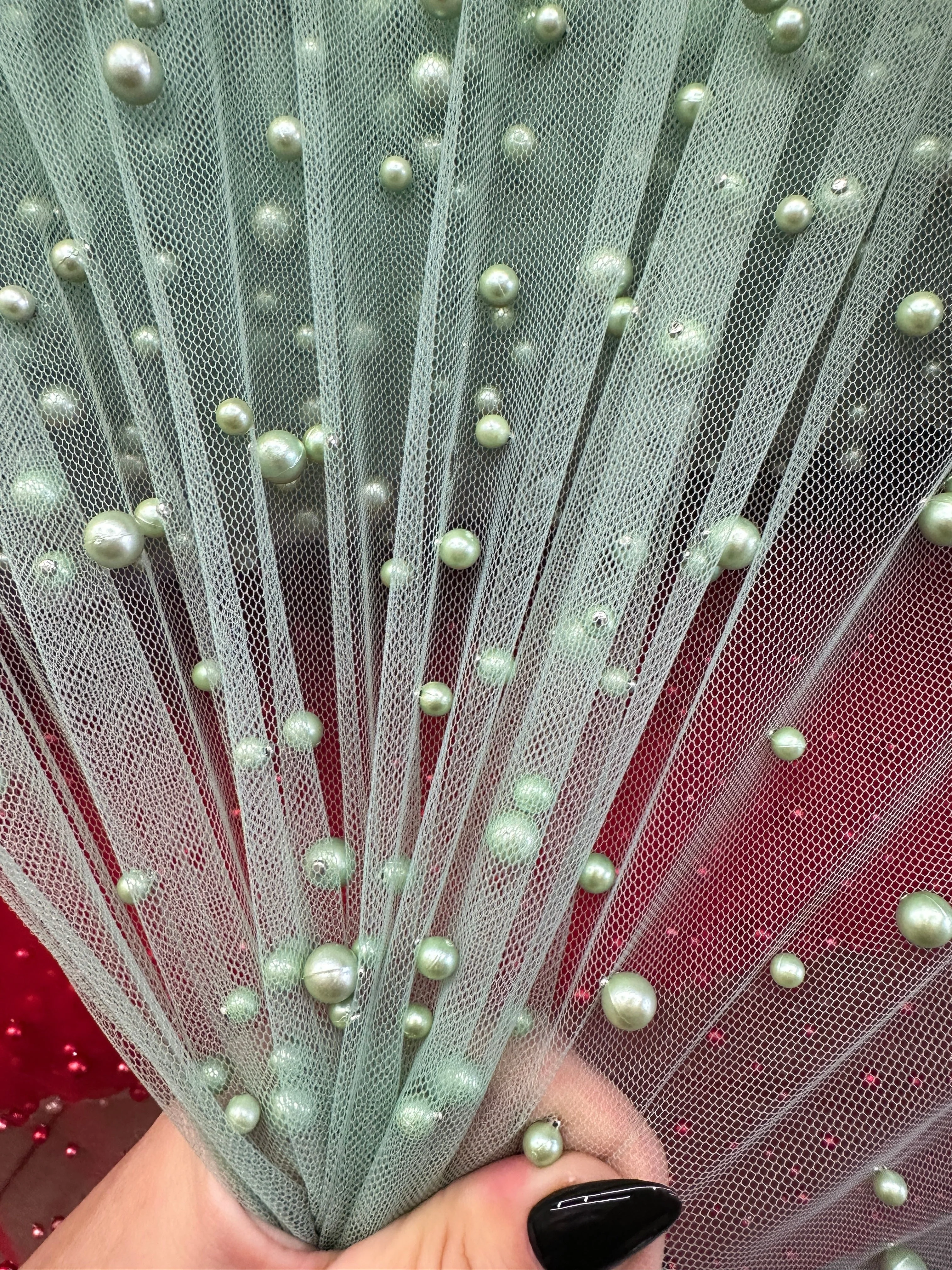 Sage Green Pearl Tulle - Image 2