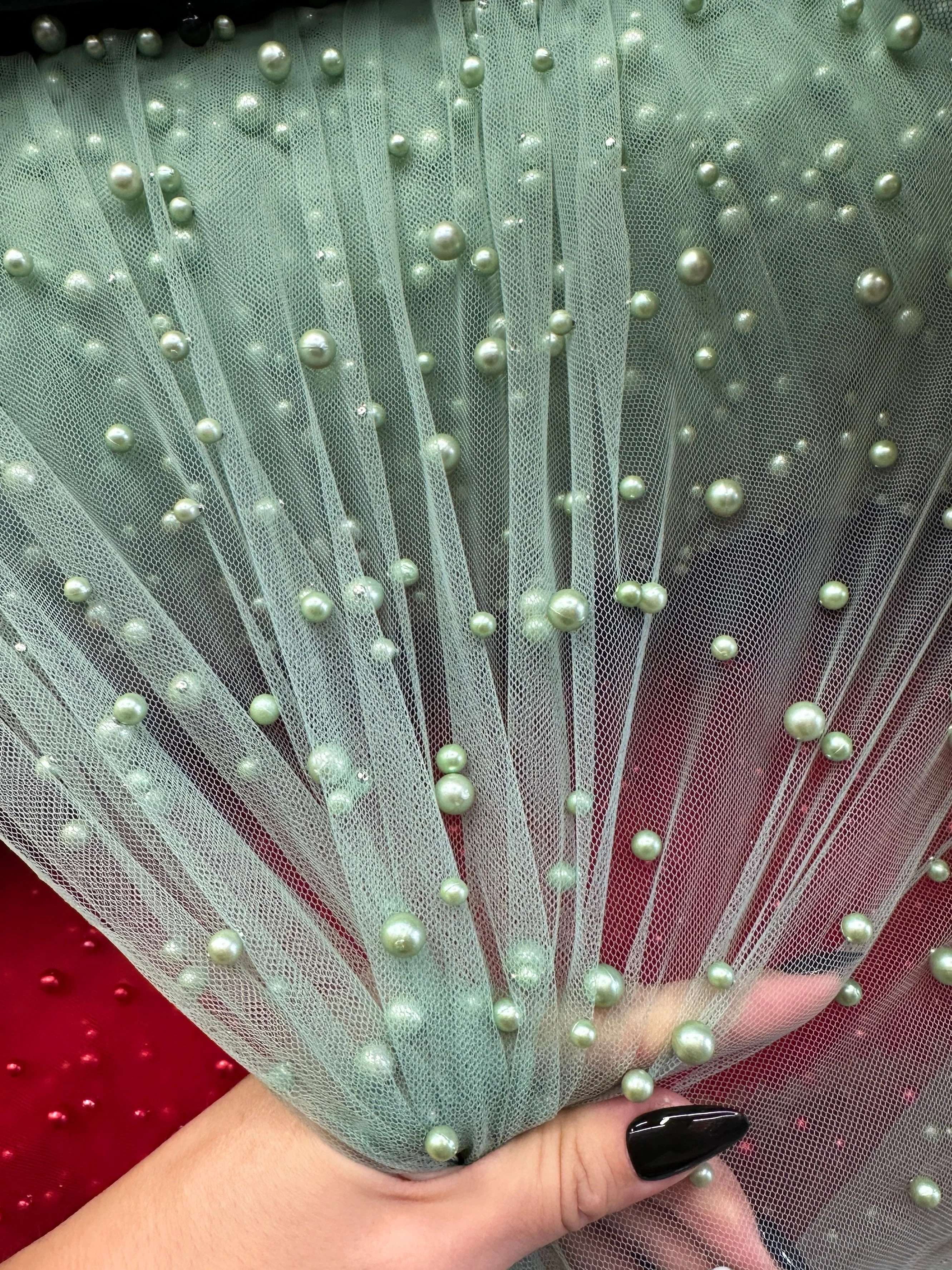 Sage Green Pearl Tulle - Image 8