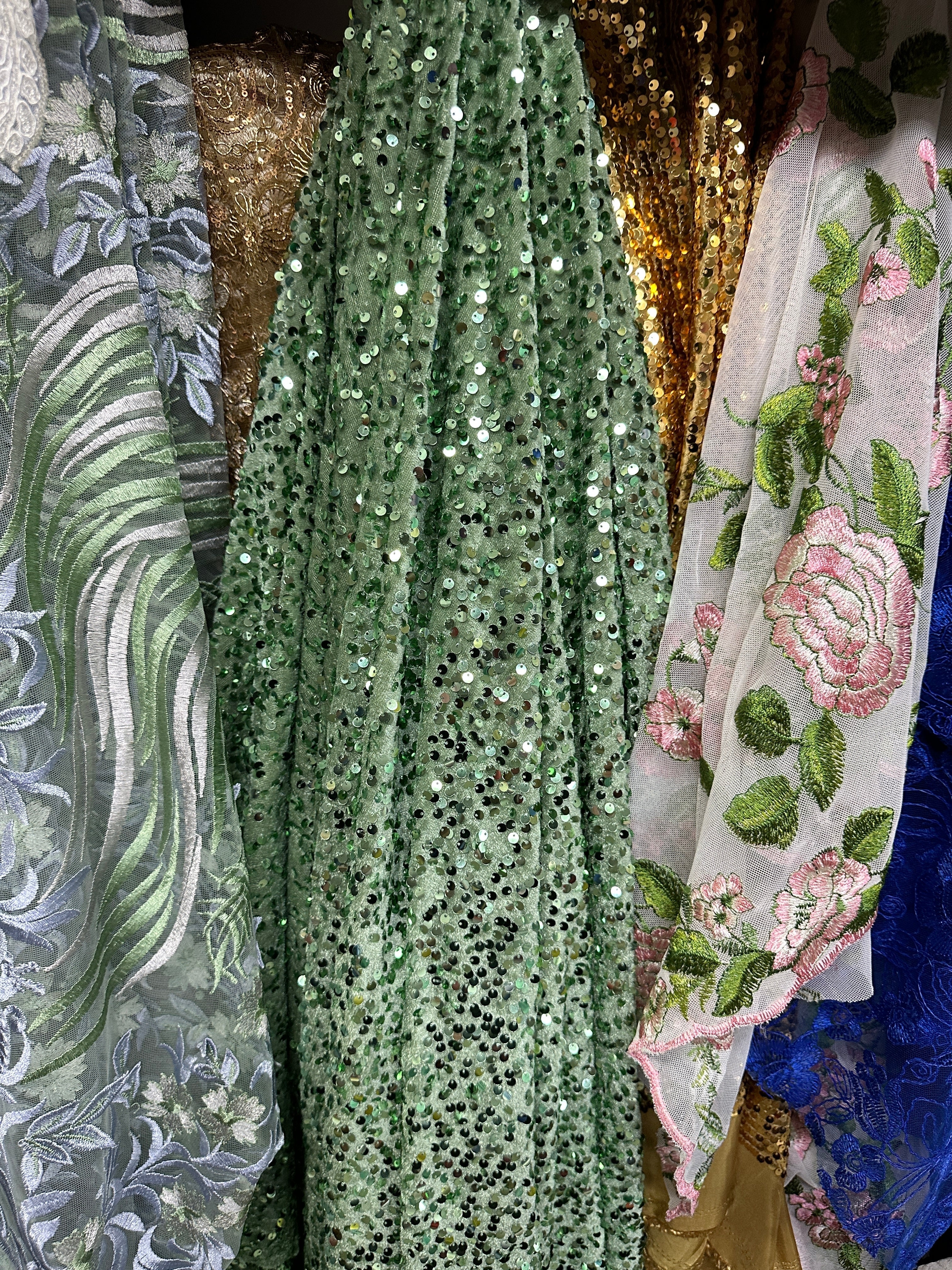 Sage Green Sequins Velvet - Image 5