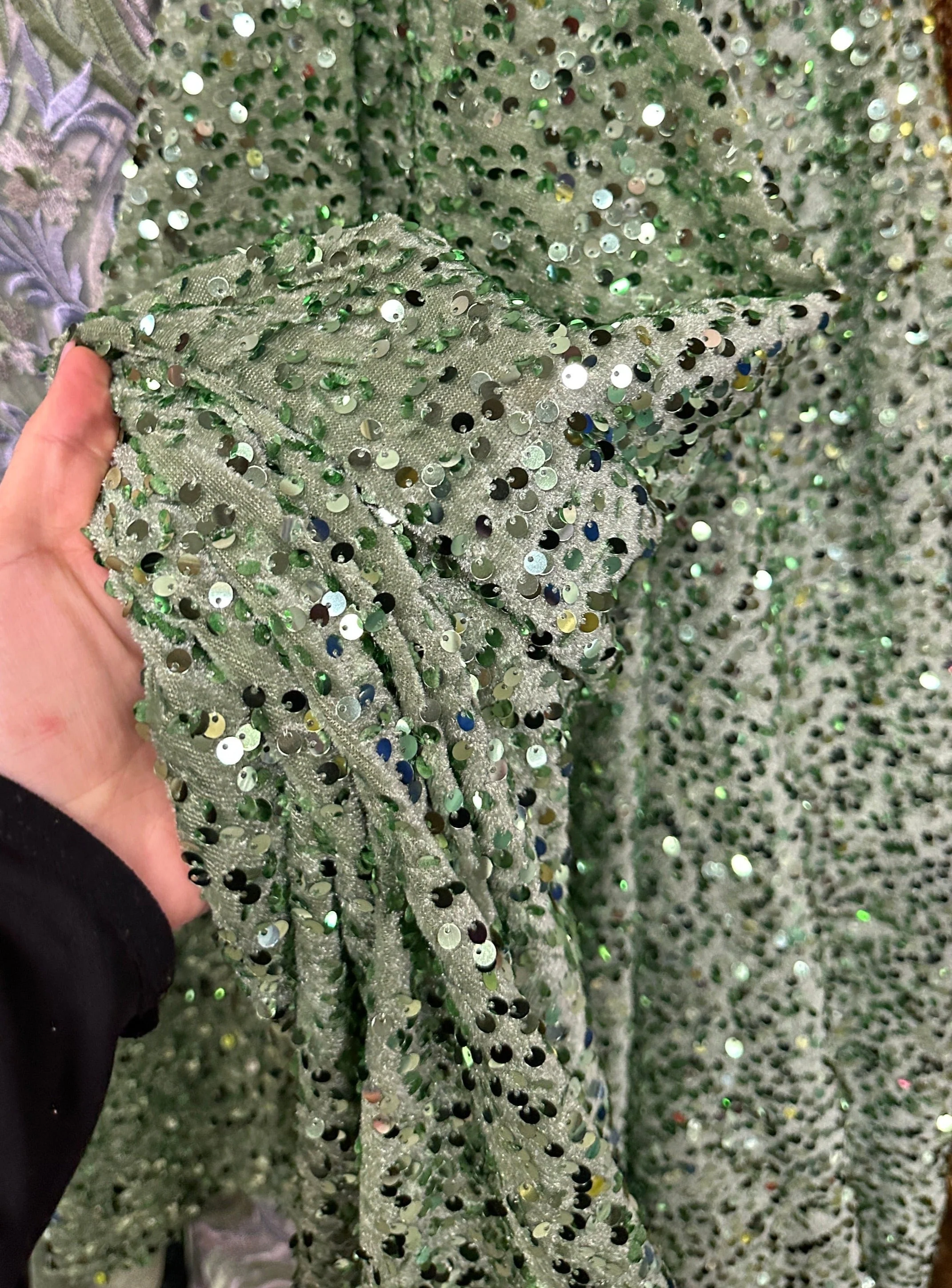 Sage Green Sequins Velvet - Image 6