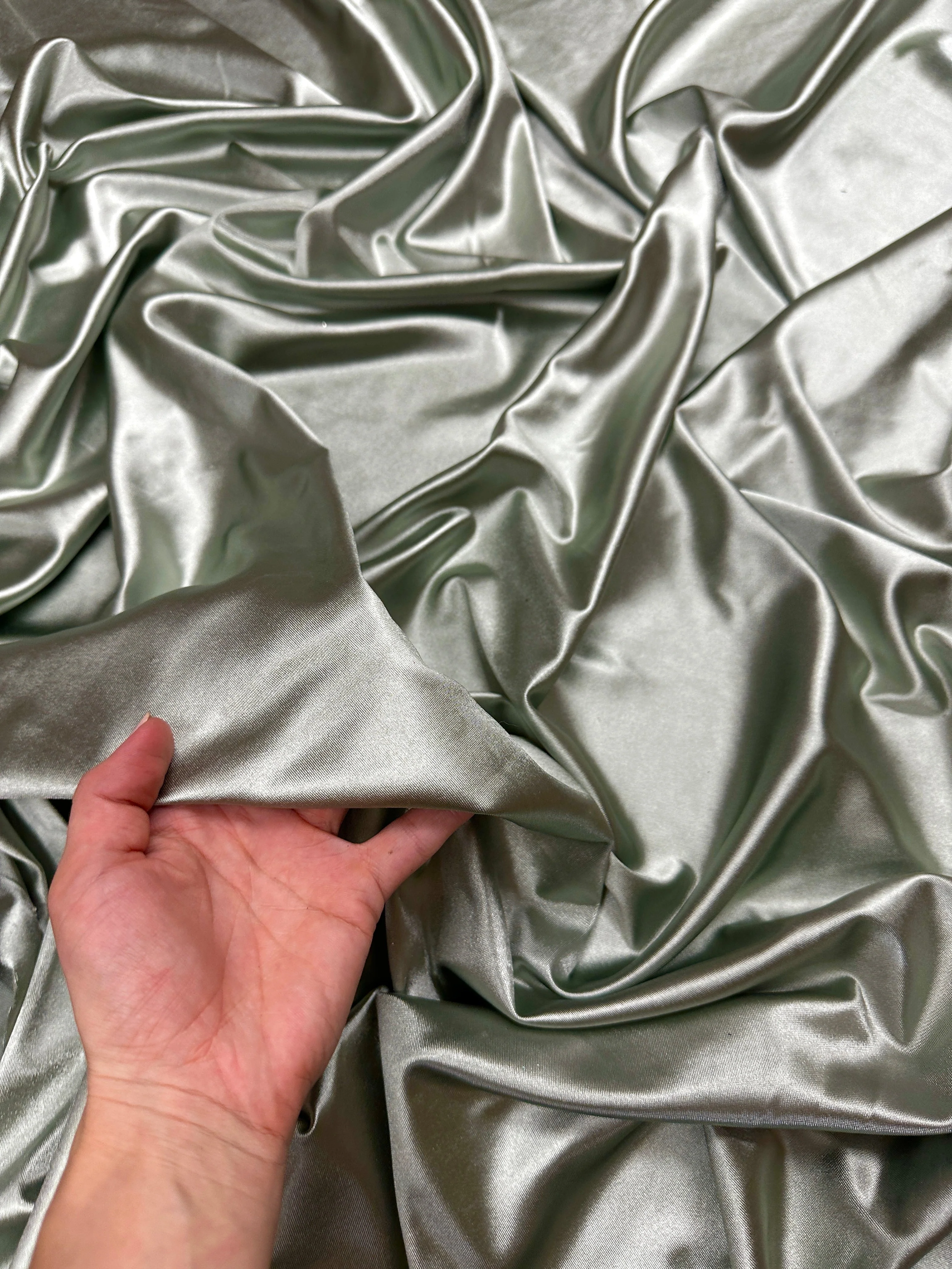 Sage Green Shiny Nylon Spandex
