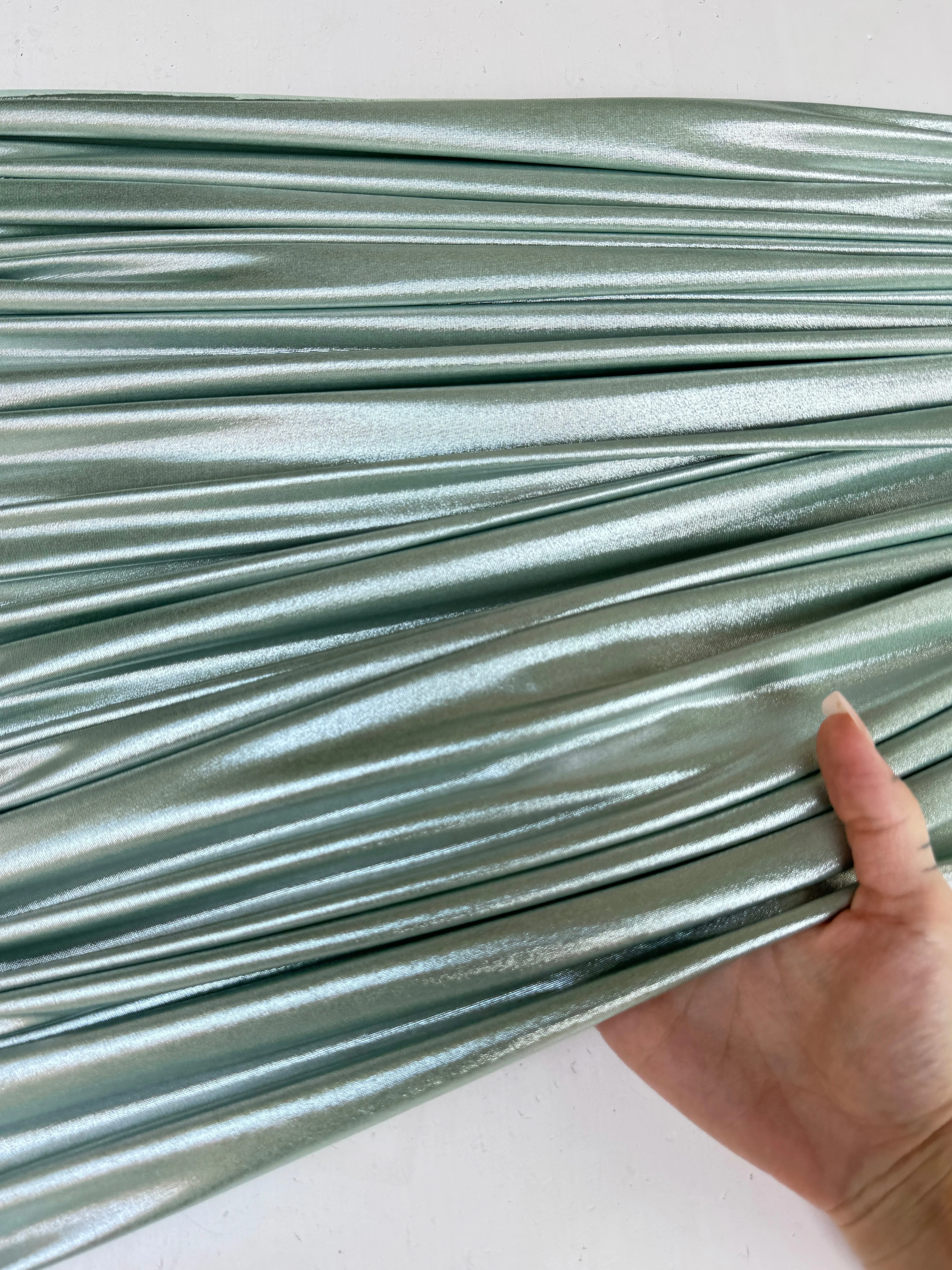 Sage Green Stretch Foiled Spandex - Image 9