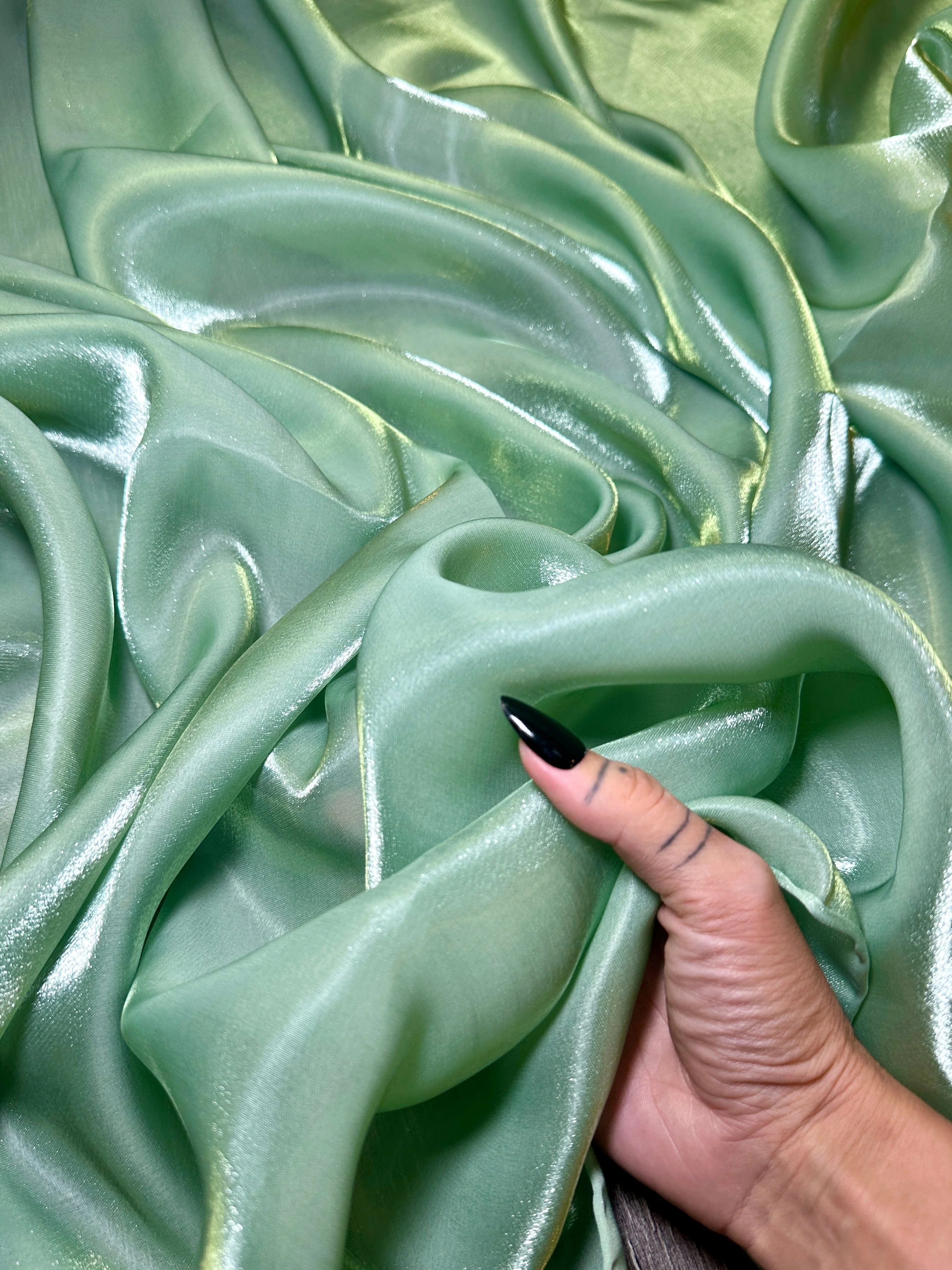 Sage Green Water Liquid Shimmery Chiffon - Image 3