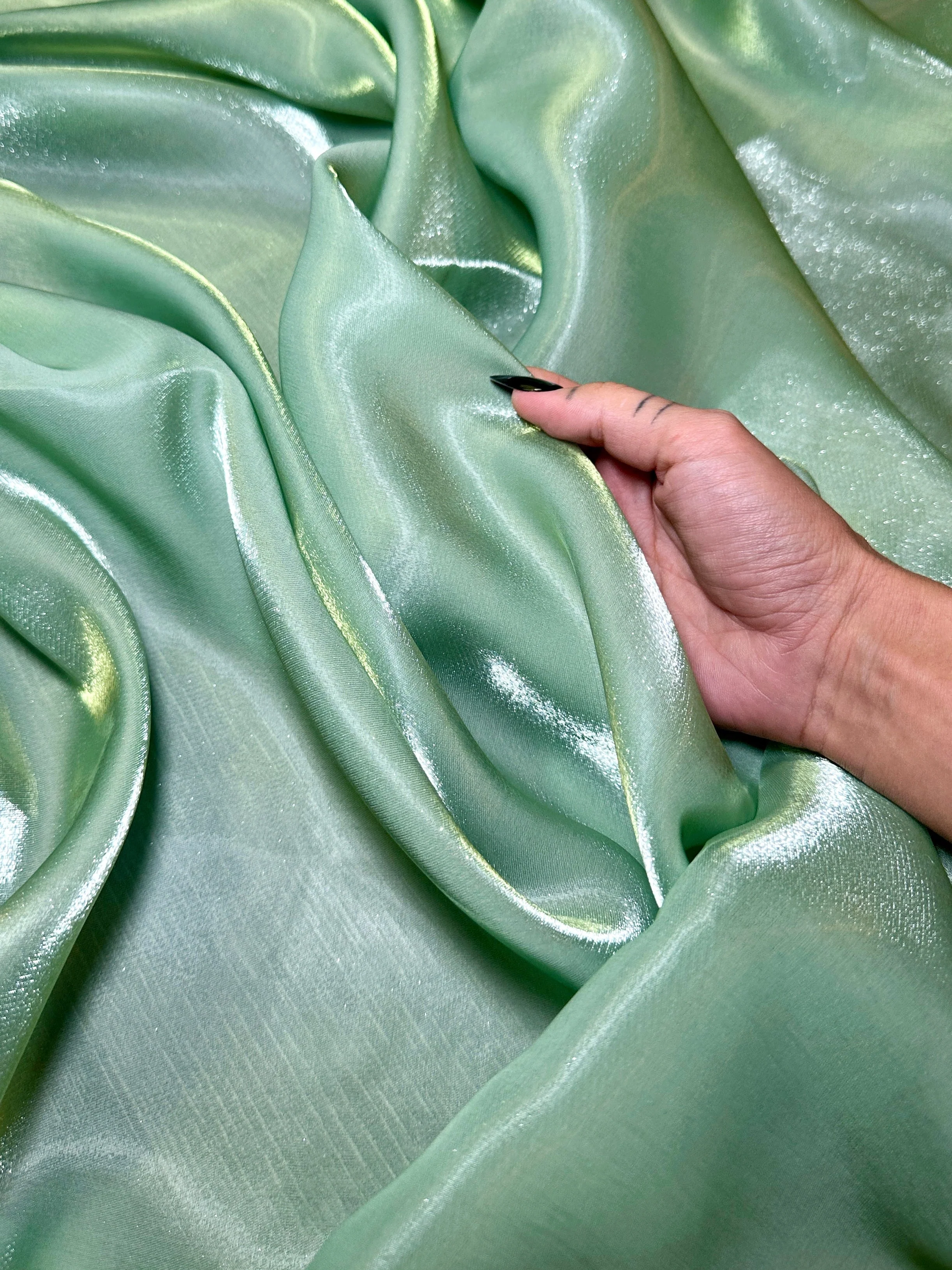 Sage Green Water Liquid Shimmery Chiffon - Image 5