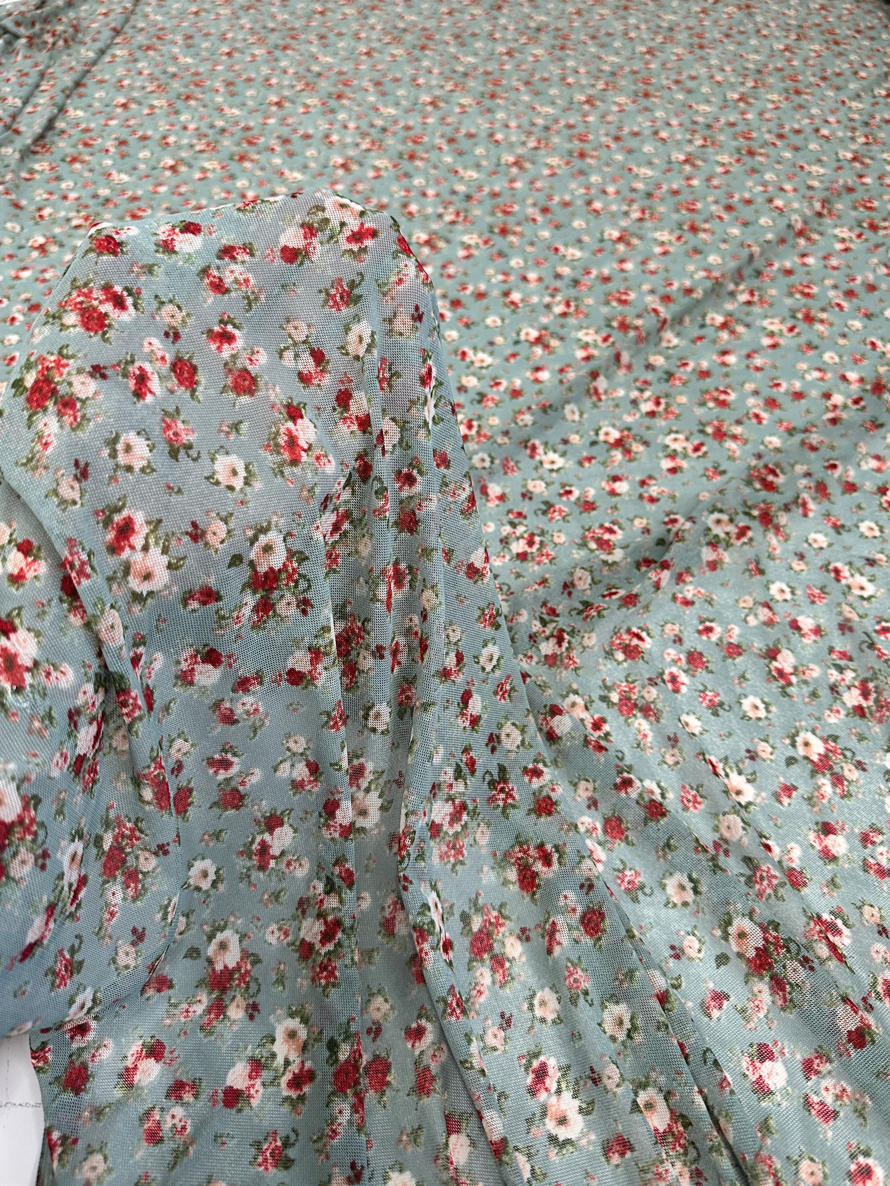 Sage Mini Flowers Print Power Mesh - Image 10