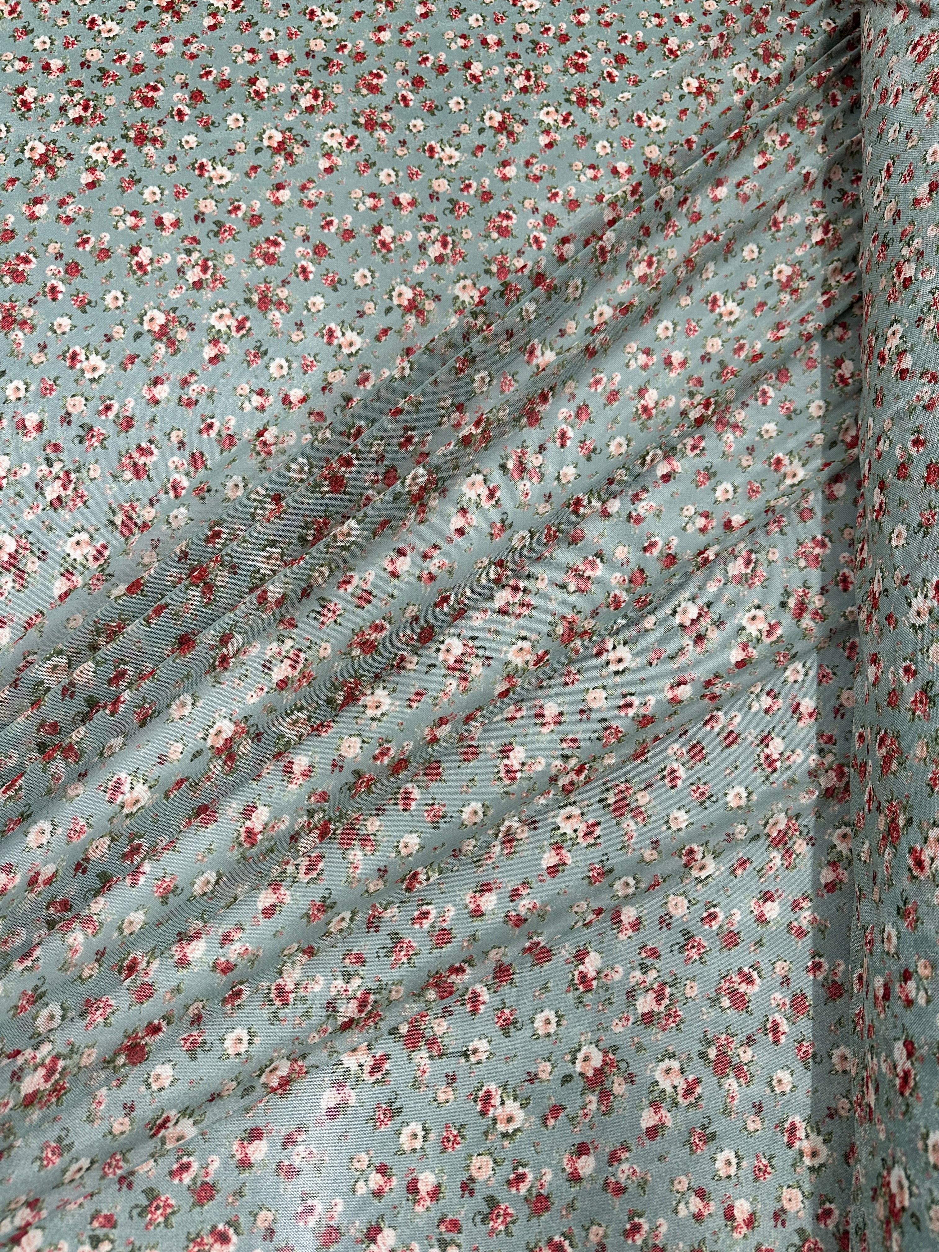Sage Mini Flowers Print Power Mesh - Image 2