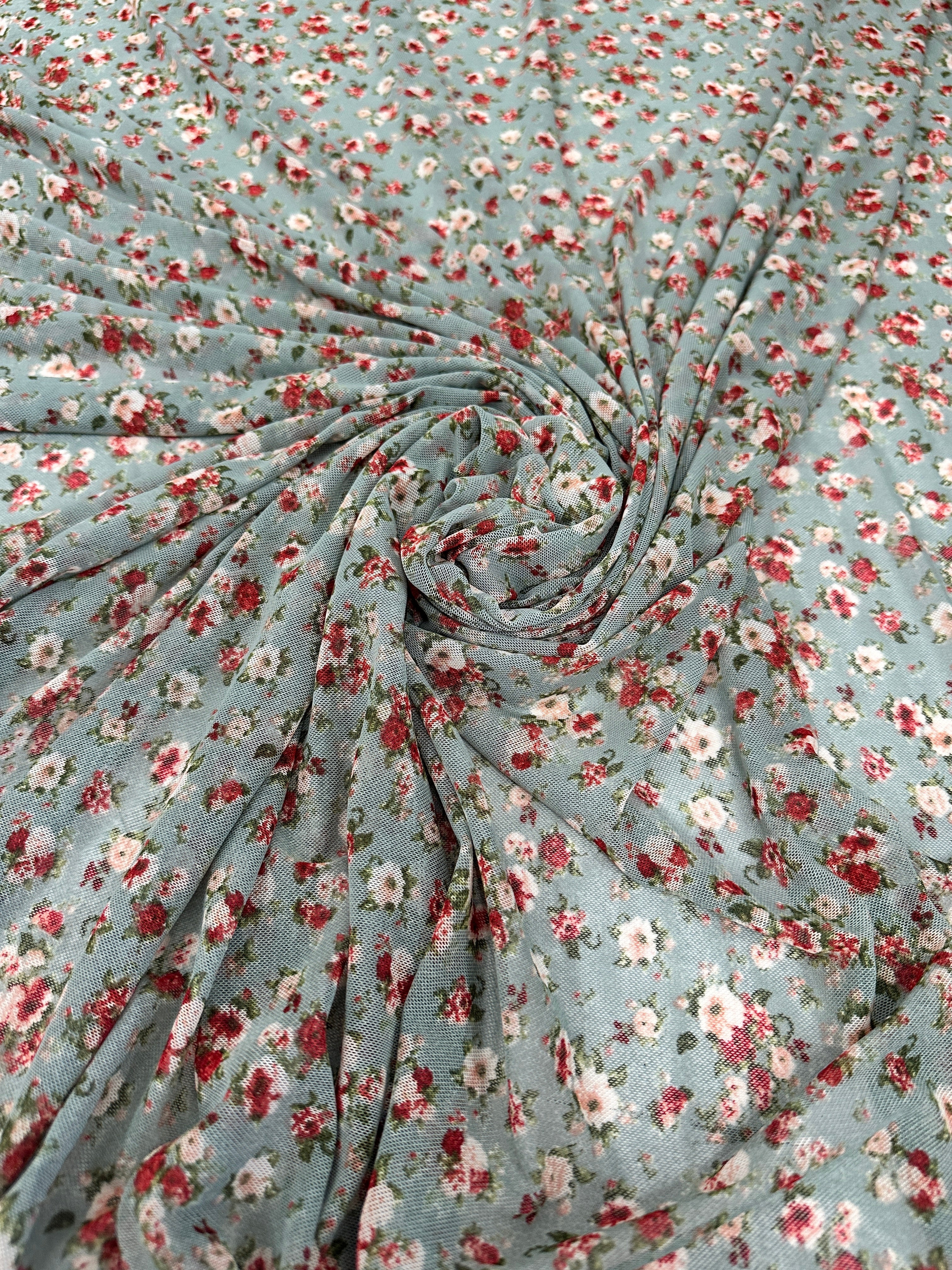 Sage Mini Flowers Print Power Mesh - Image 3