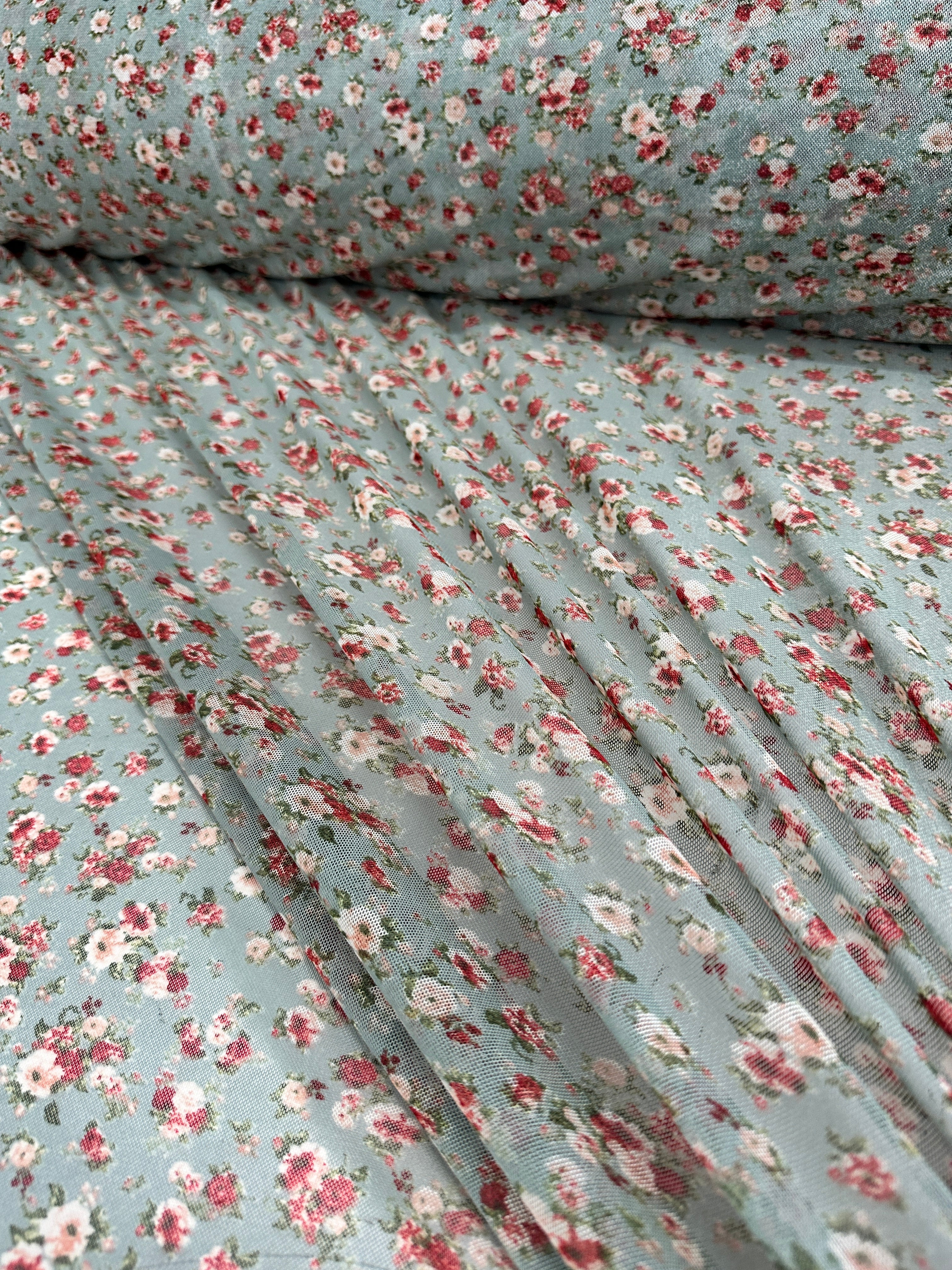 Sage Mini Flowers Print Power Mesh - Image 4