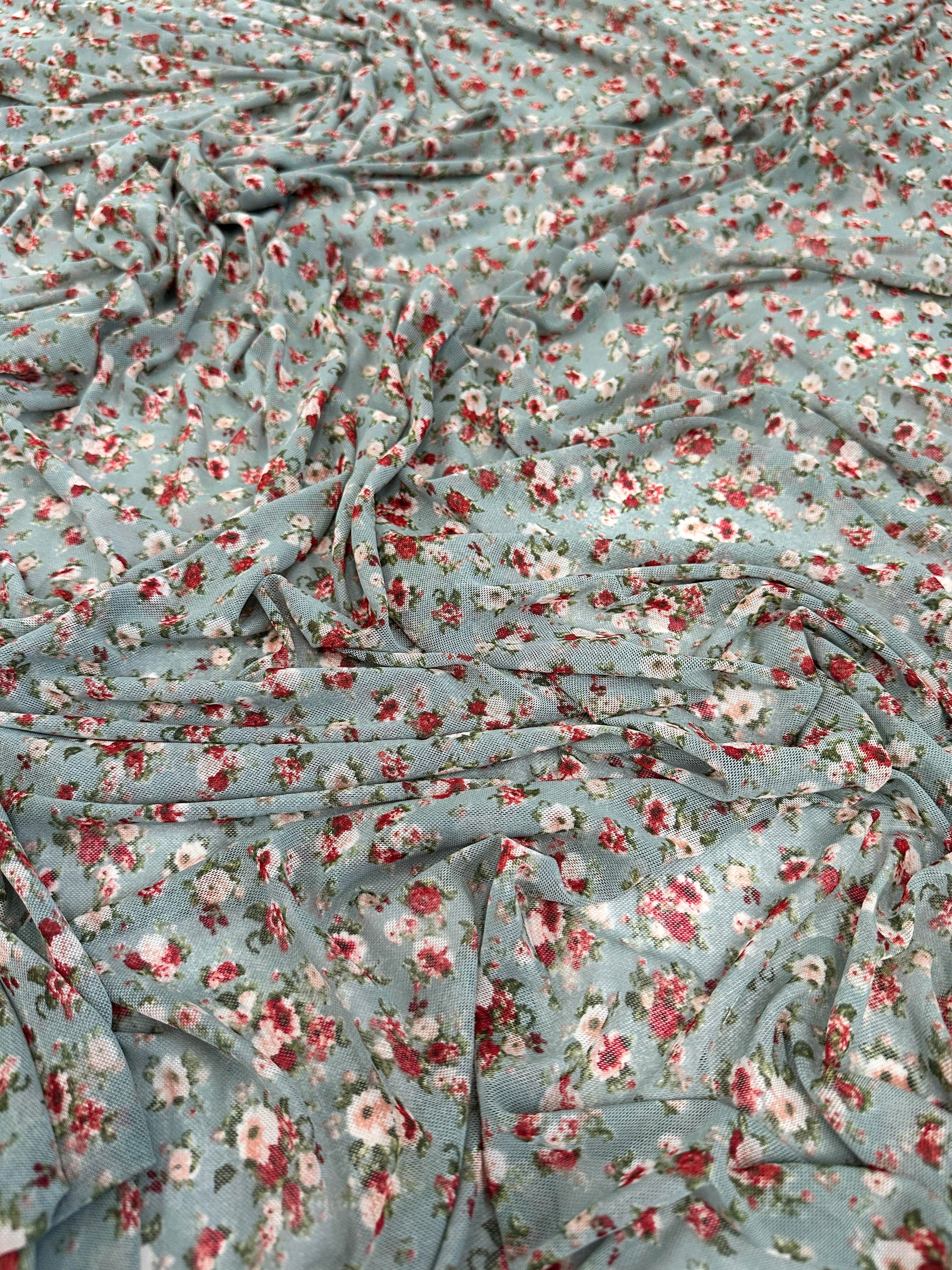 Sage Mini Flowers Print Power Mesh - Image 5