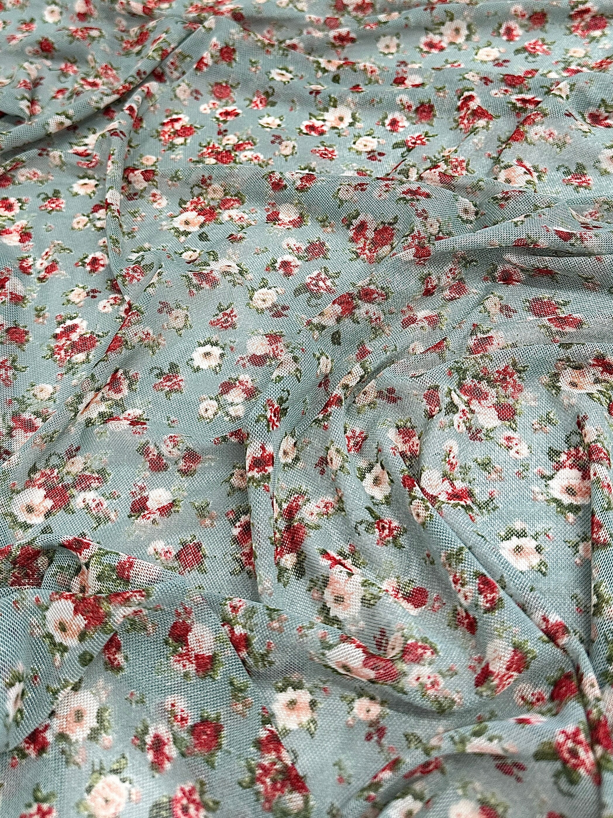 Sage Mini Flowers Print Power Mesh - Image 7