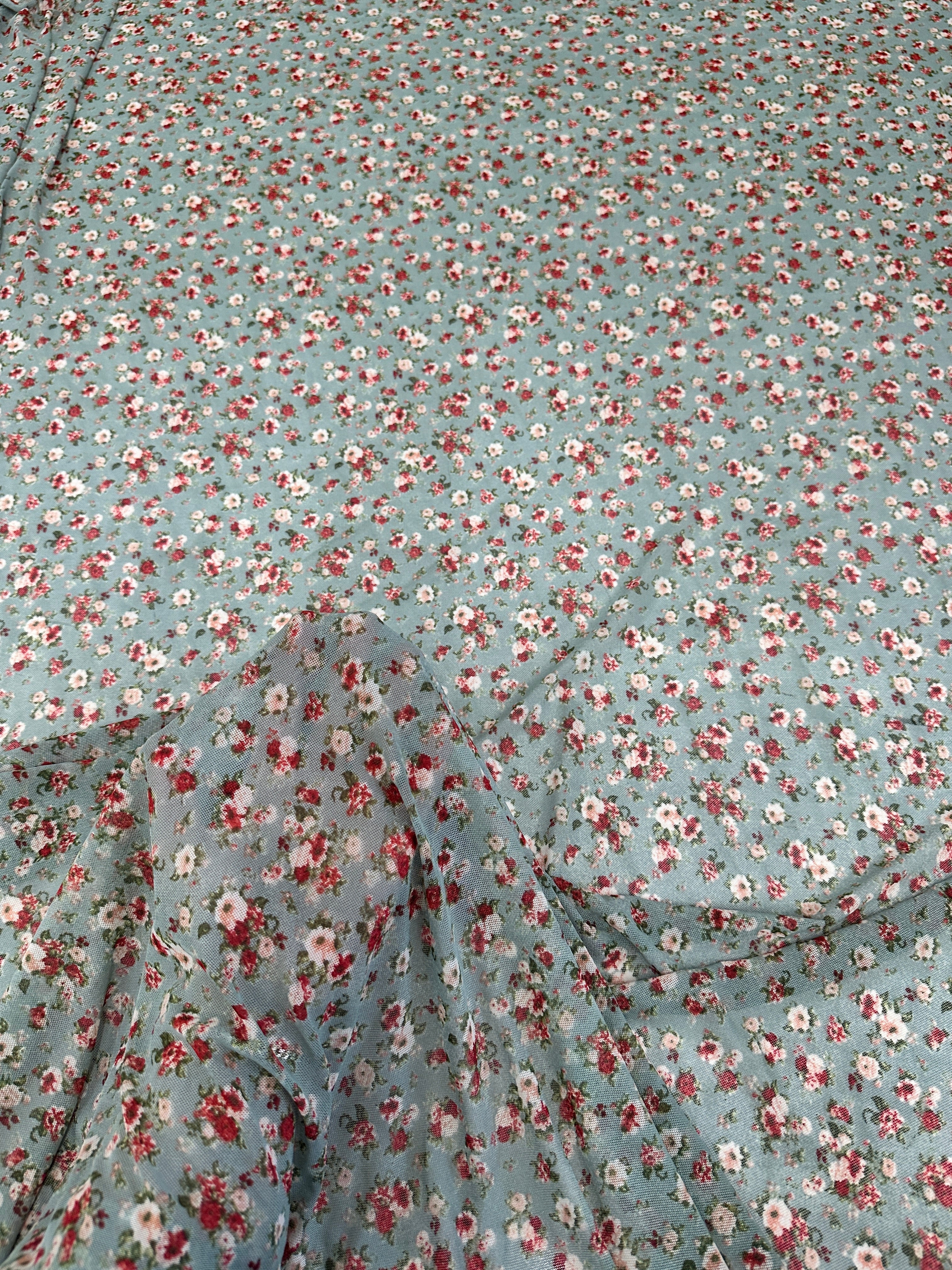 Sage Mini Flowers Print Power Mesh - Image 8
