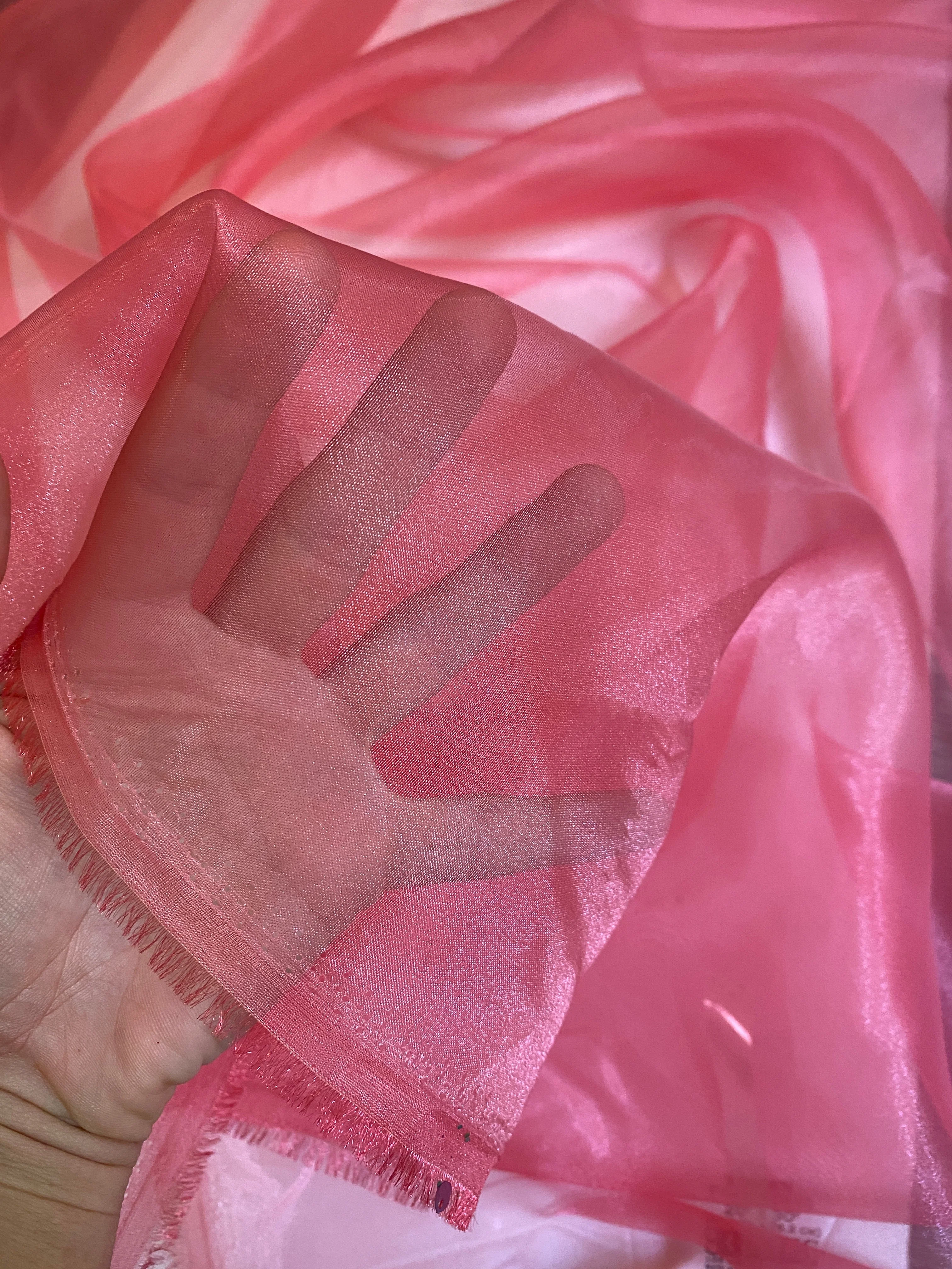 Salmon/Coral Crystal Organza - Image 4