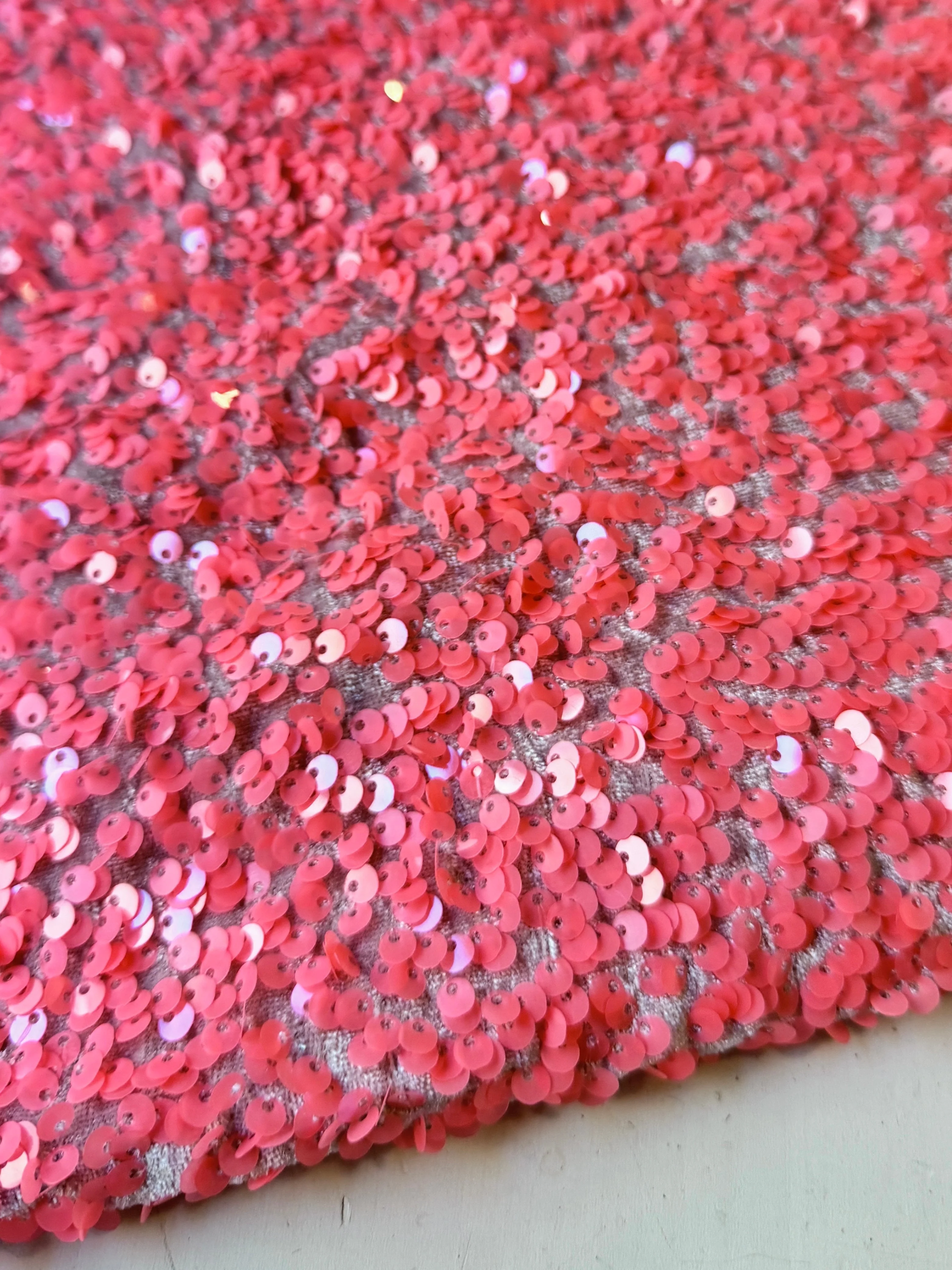 Salmon Pink Sequin on Velvet