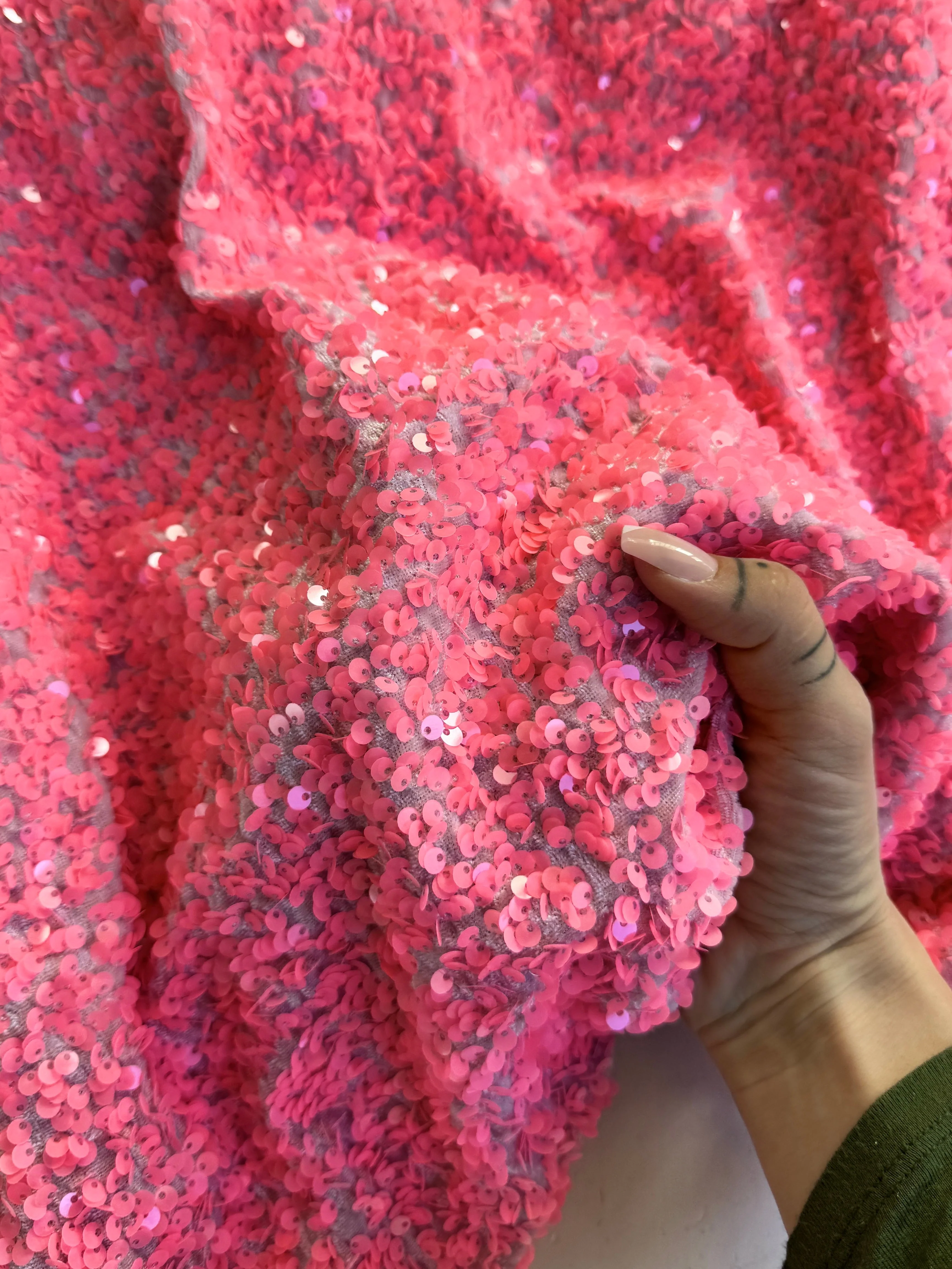 Salmon Pink Sequin on Velvet - Image 10