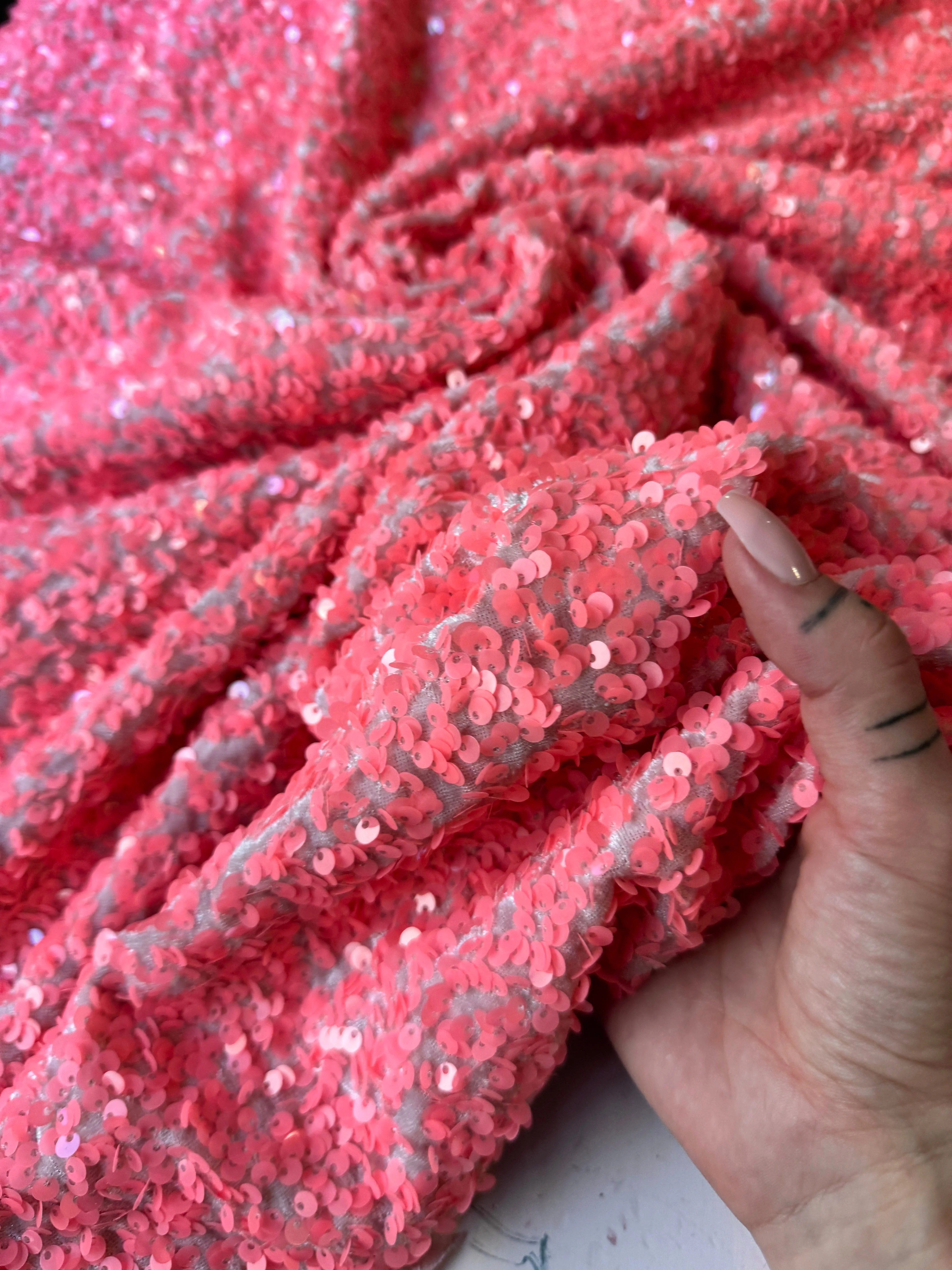 Salmon Pink Sequin on Velvet - Image 7