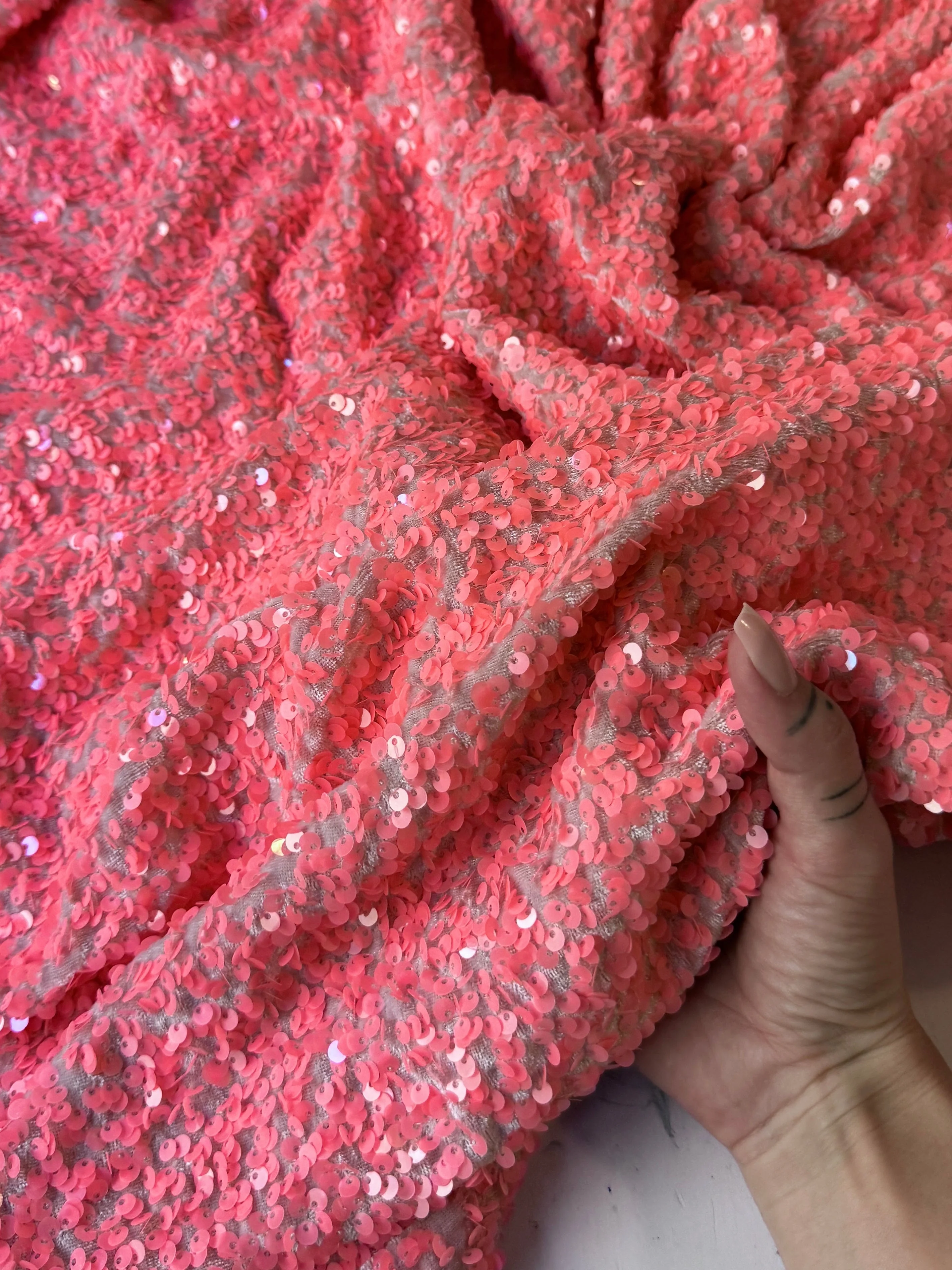 Salmon Pink Sequin on Velvet - Image 9