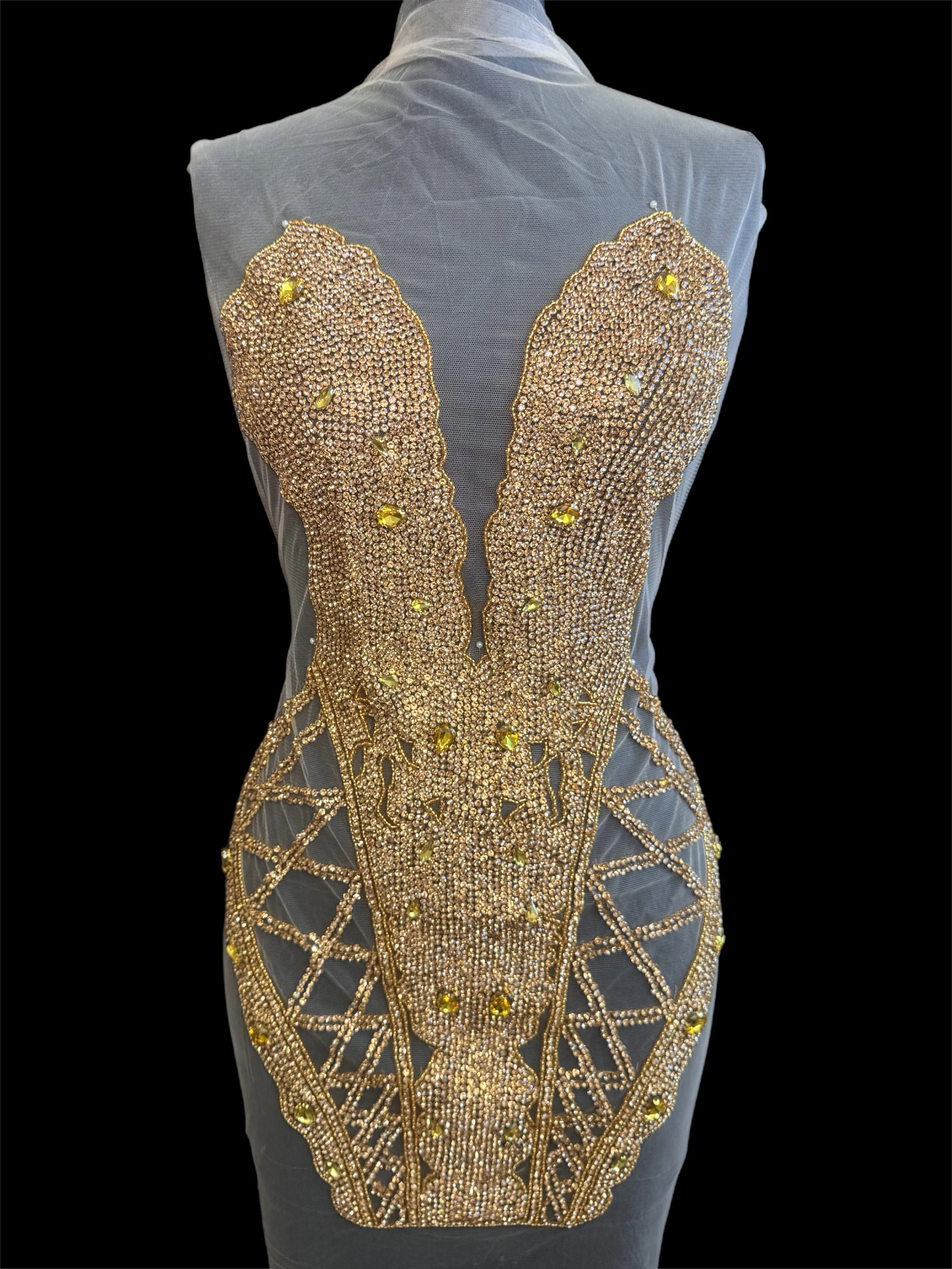 Shannon Gold Rhinestones Bodice Applique