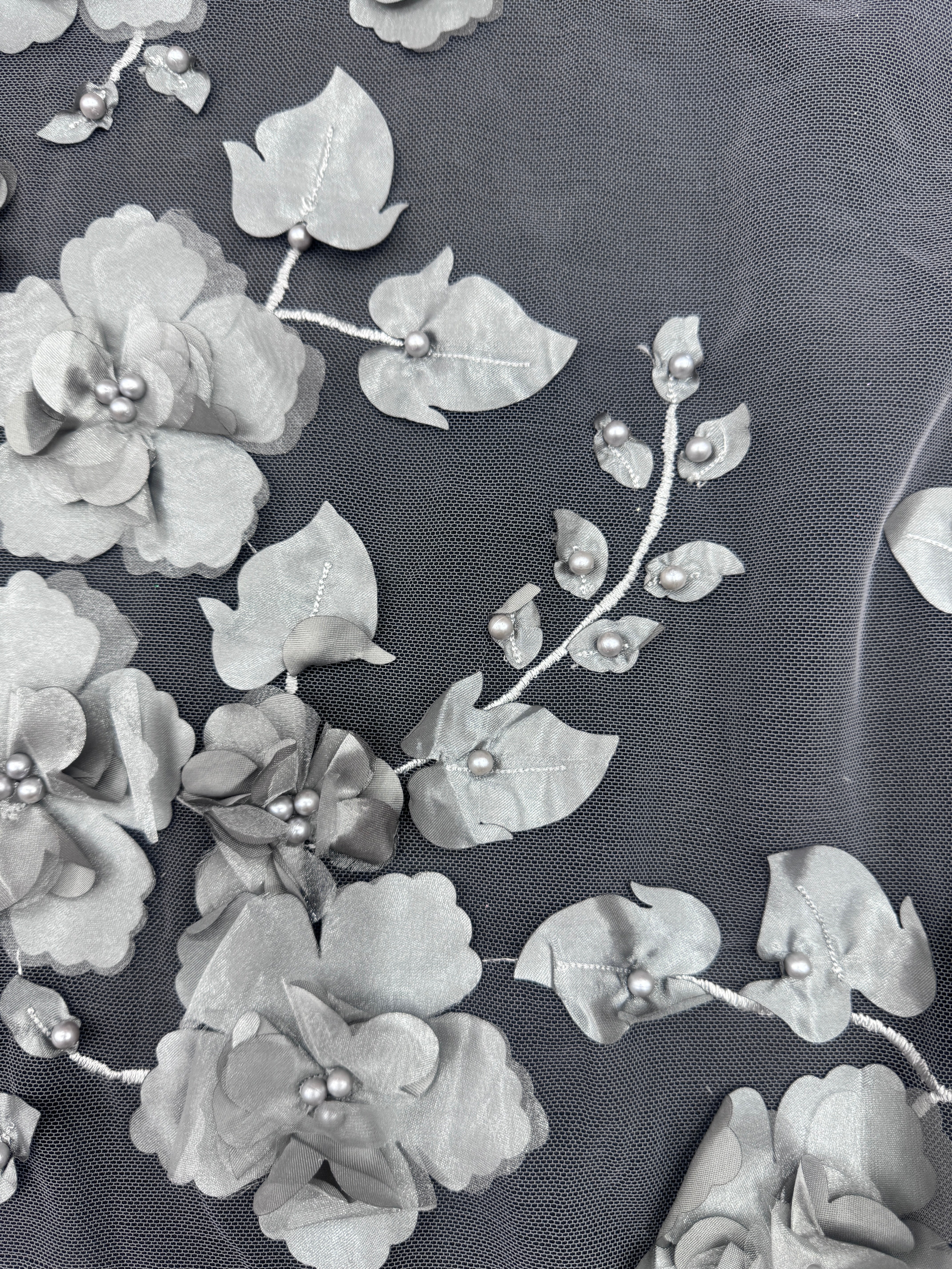Silver 3D Flower Beaded Lace Mesh - Image 5