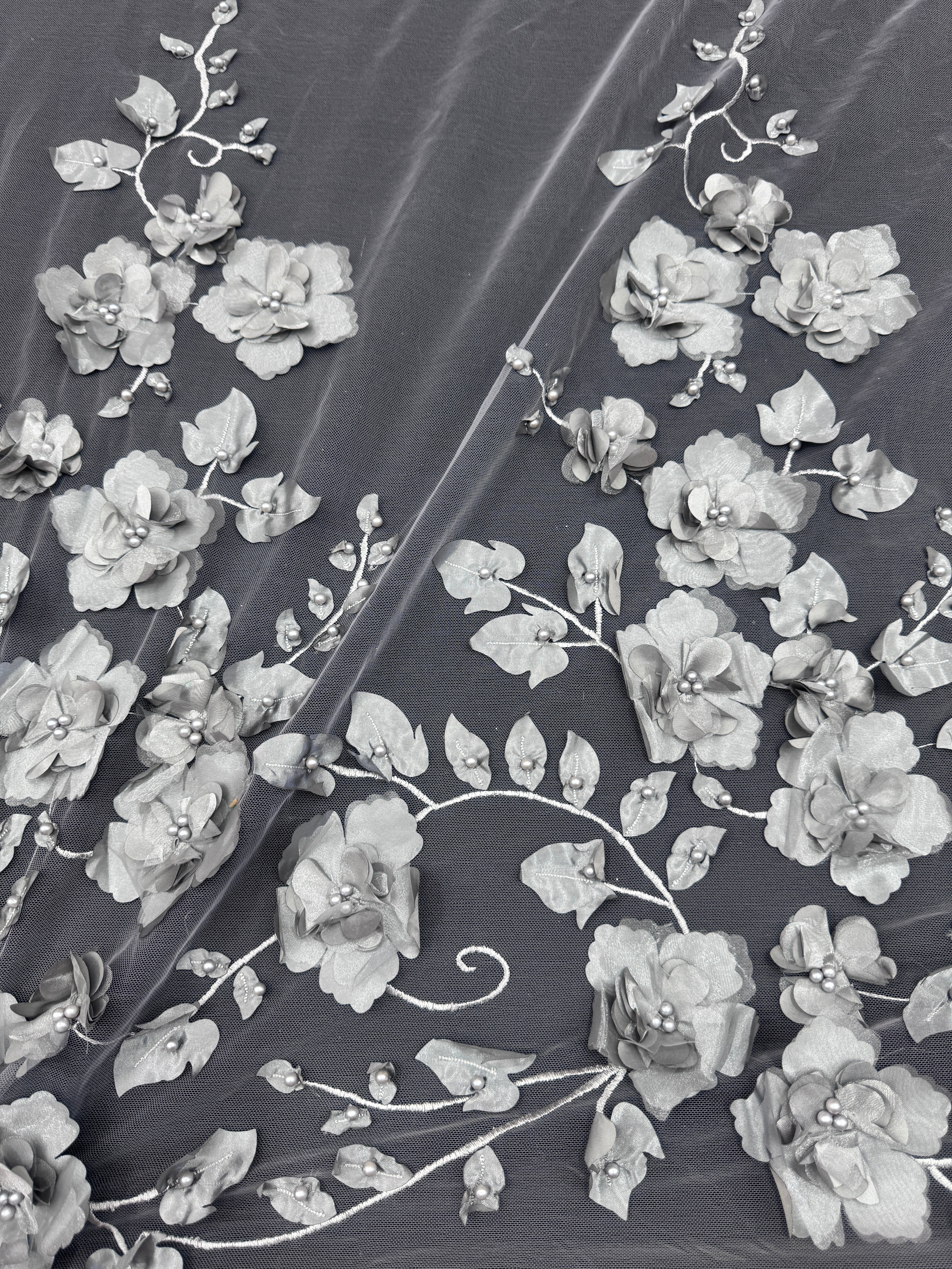 Silver 3D Flower Beaded Lace Mesh - Image 8