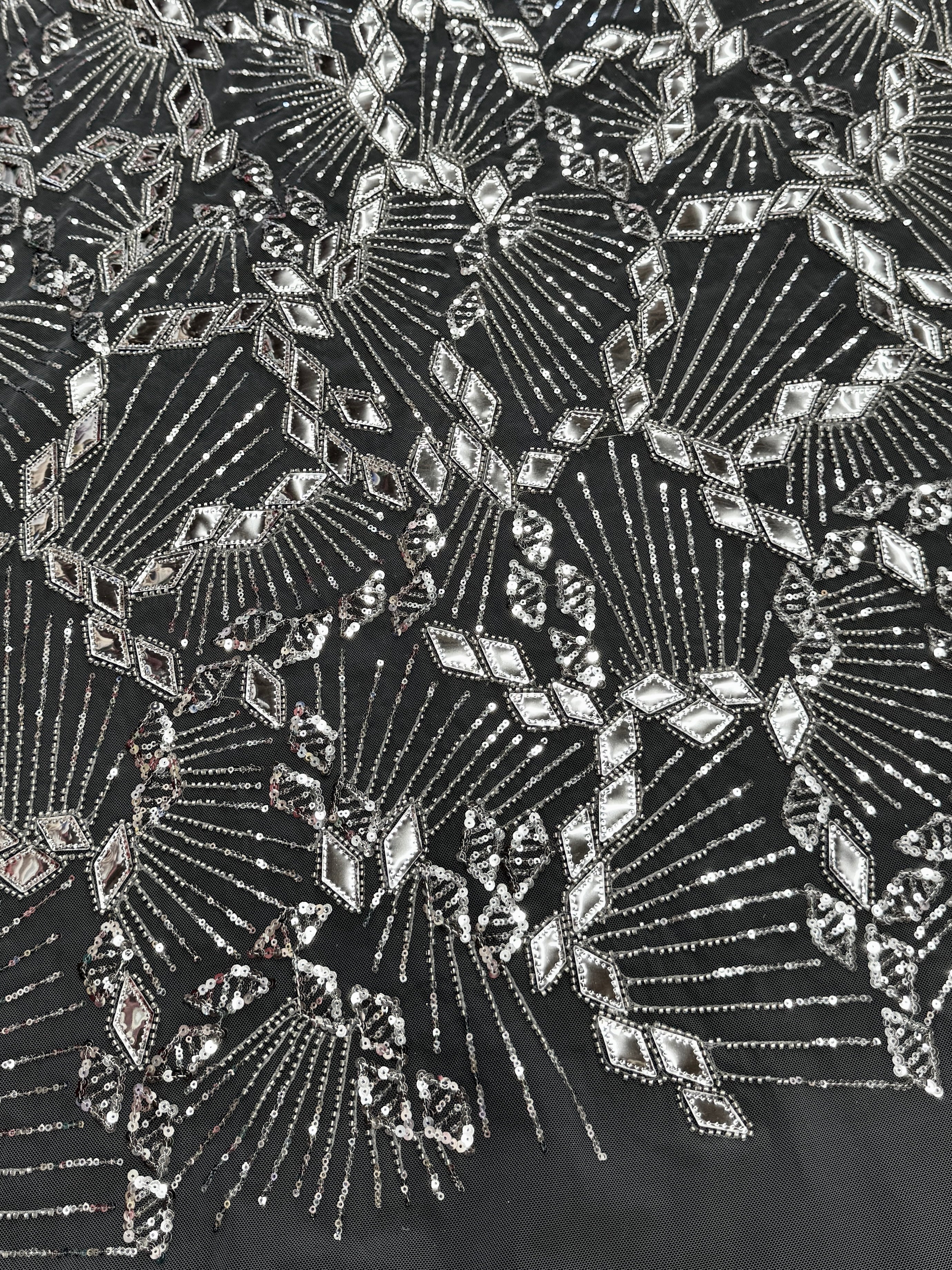 Silver Art Deco Mirror Sequin Lace