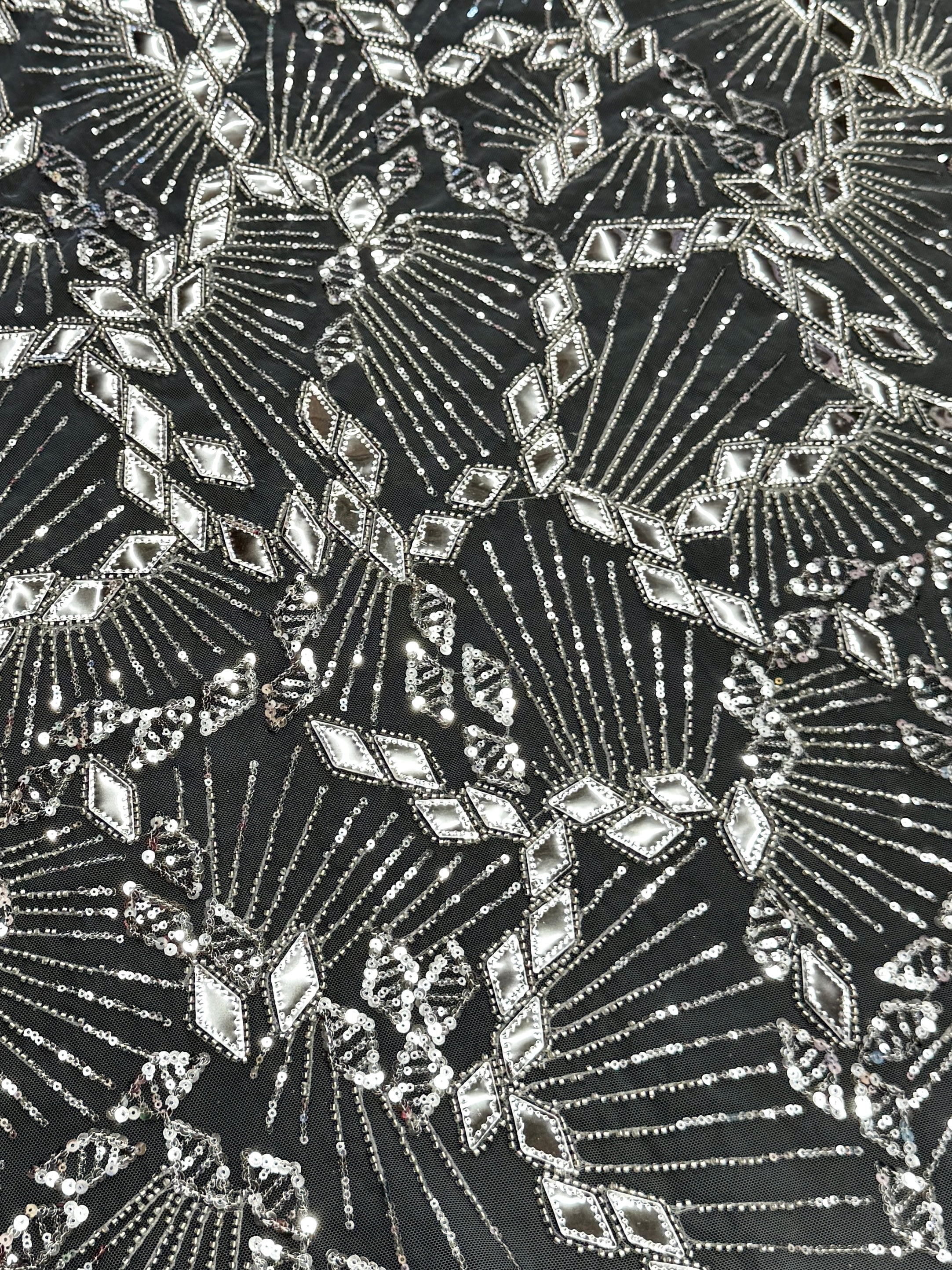 Silver Art Deco Mirror Sequin Lace - Image 3