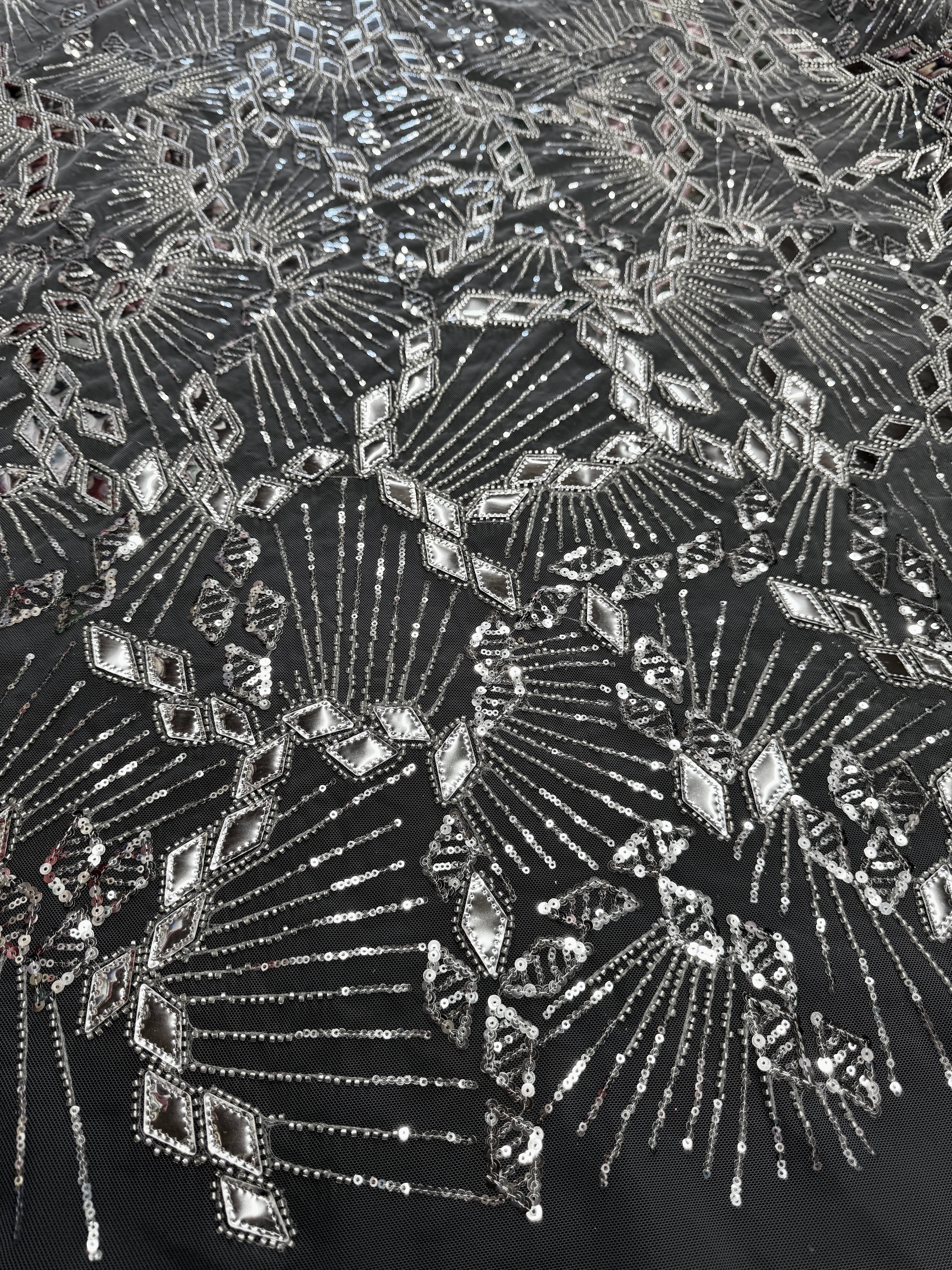Silver Art Deco Mirror Sequin Lace - Image 5