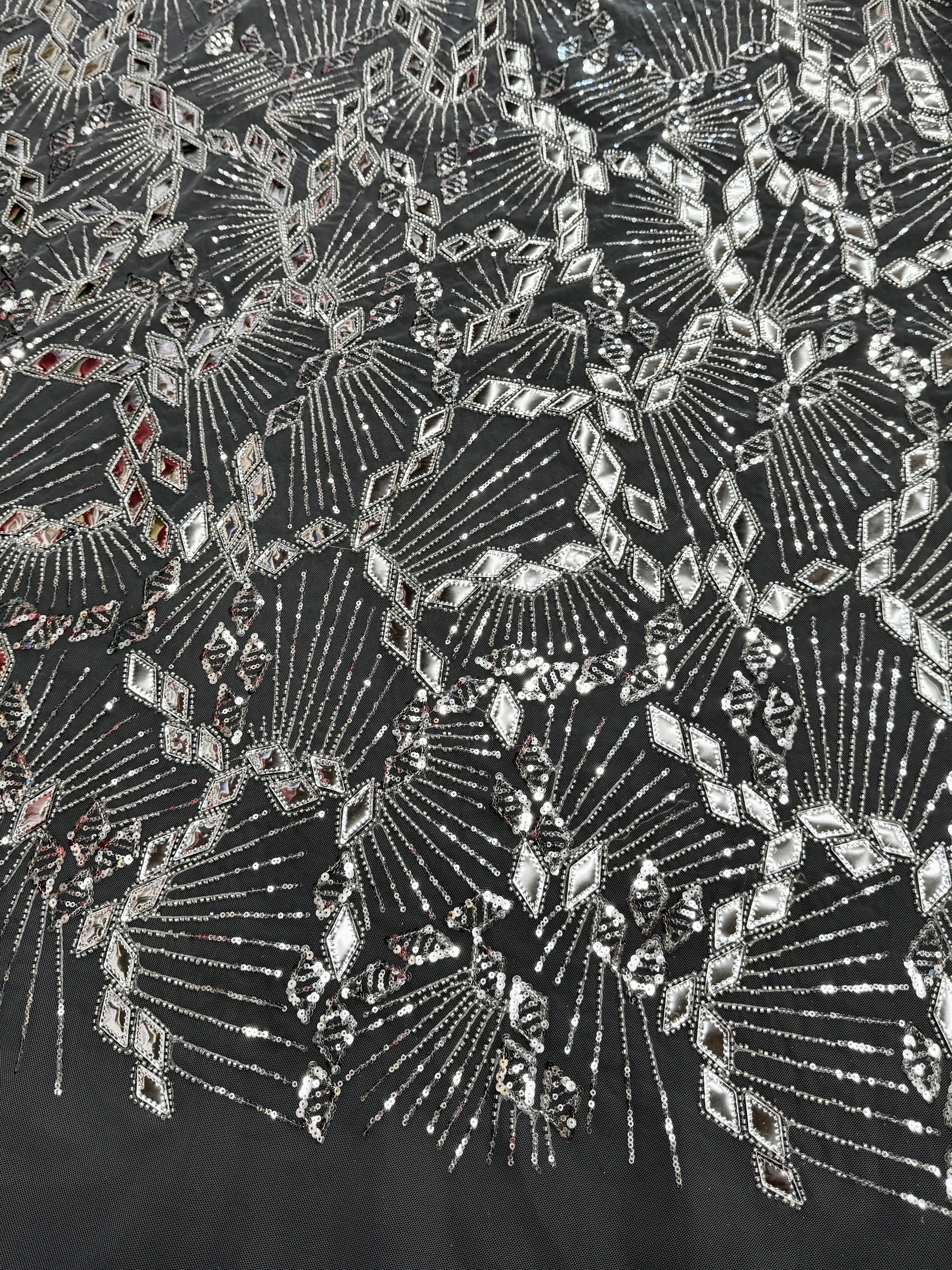 Silver Art Deco Mirror Sequin Lace - Image 6