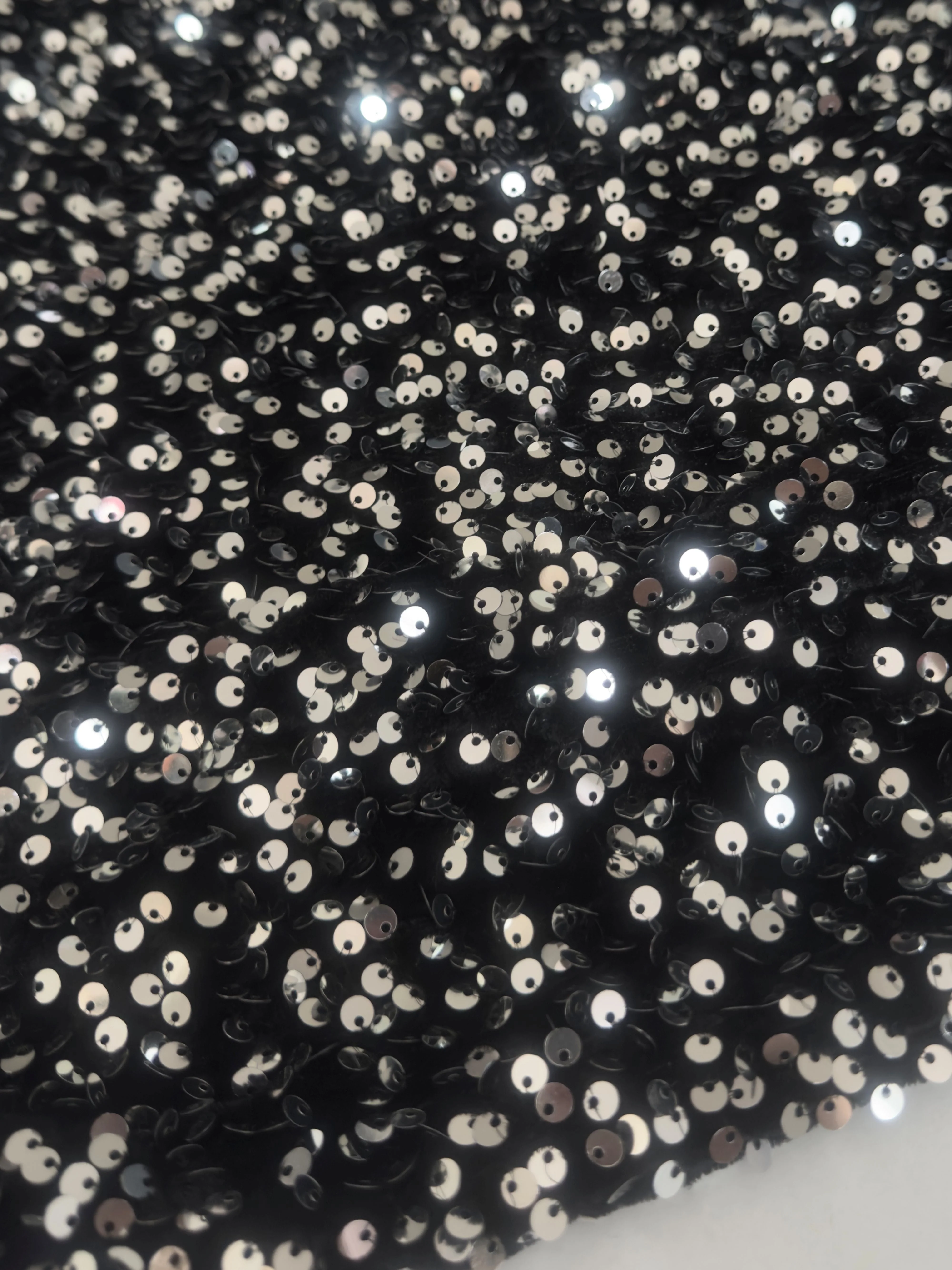 Silver - Black Sequins Velvet
