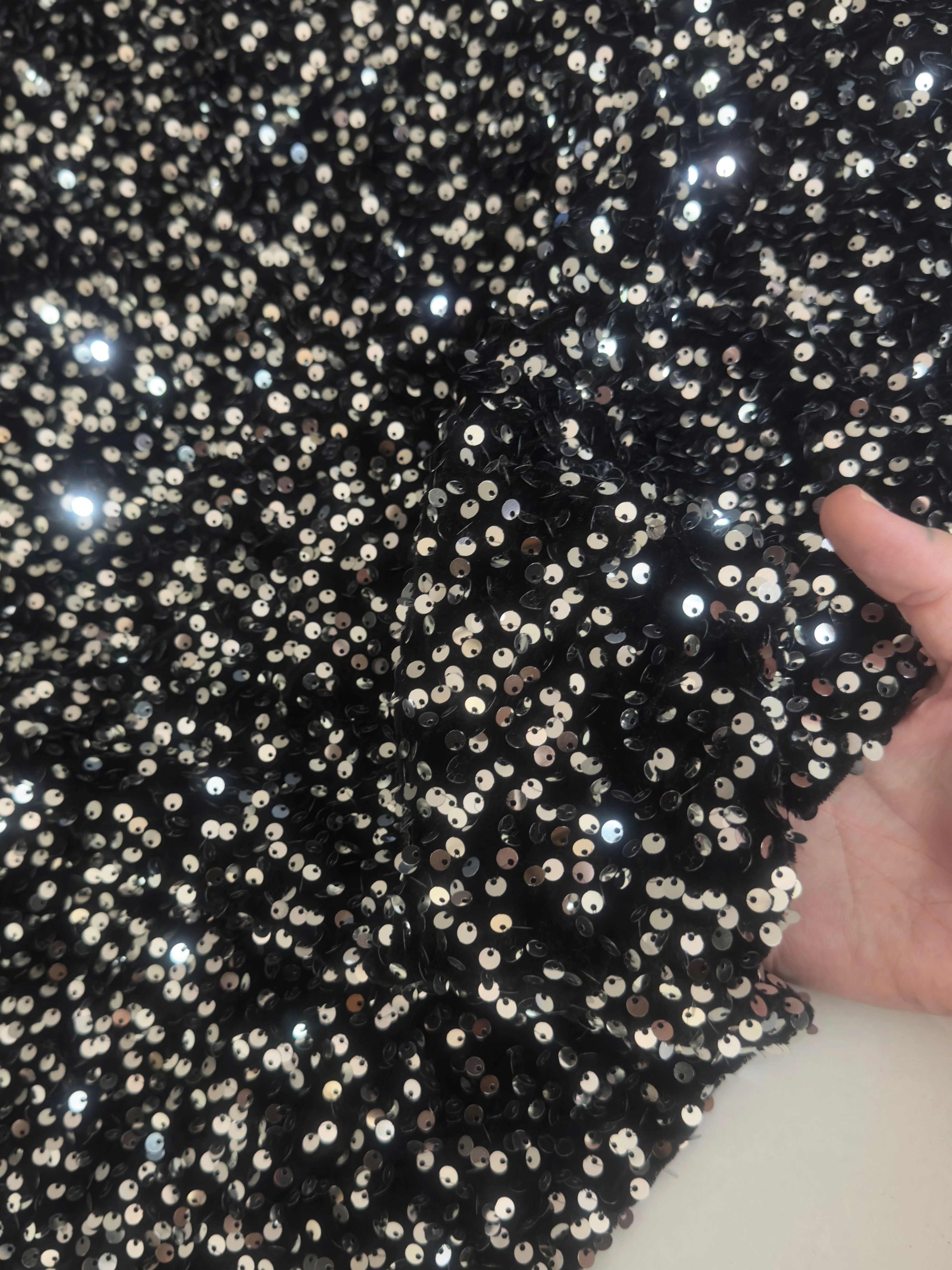 Silver - Black Sequins Velvet - Image 5