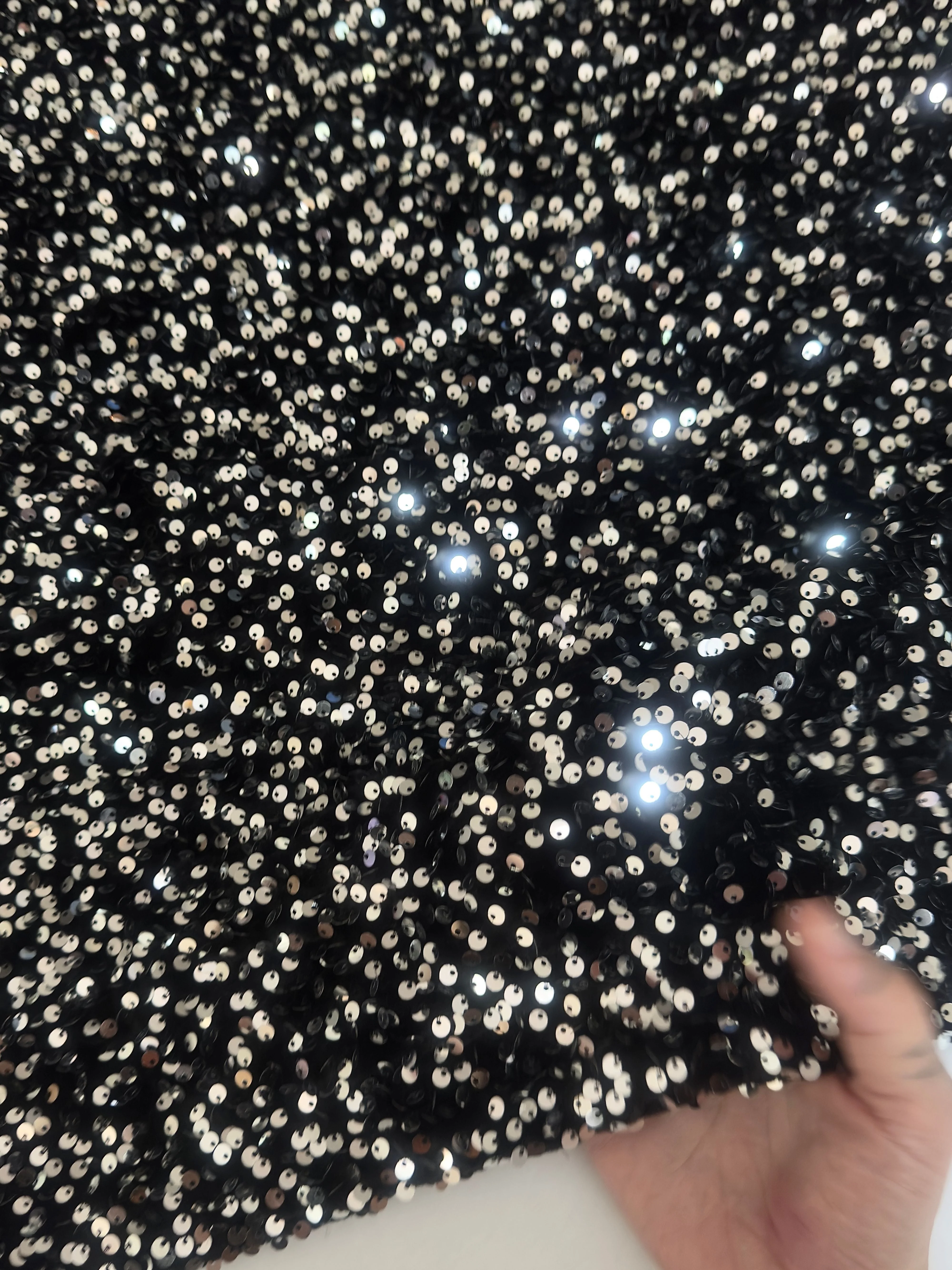 Silver - Black Sequins Velvet - Image 6