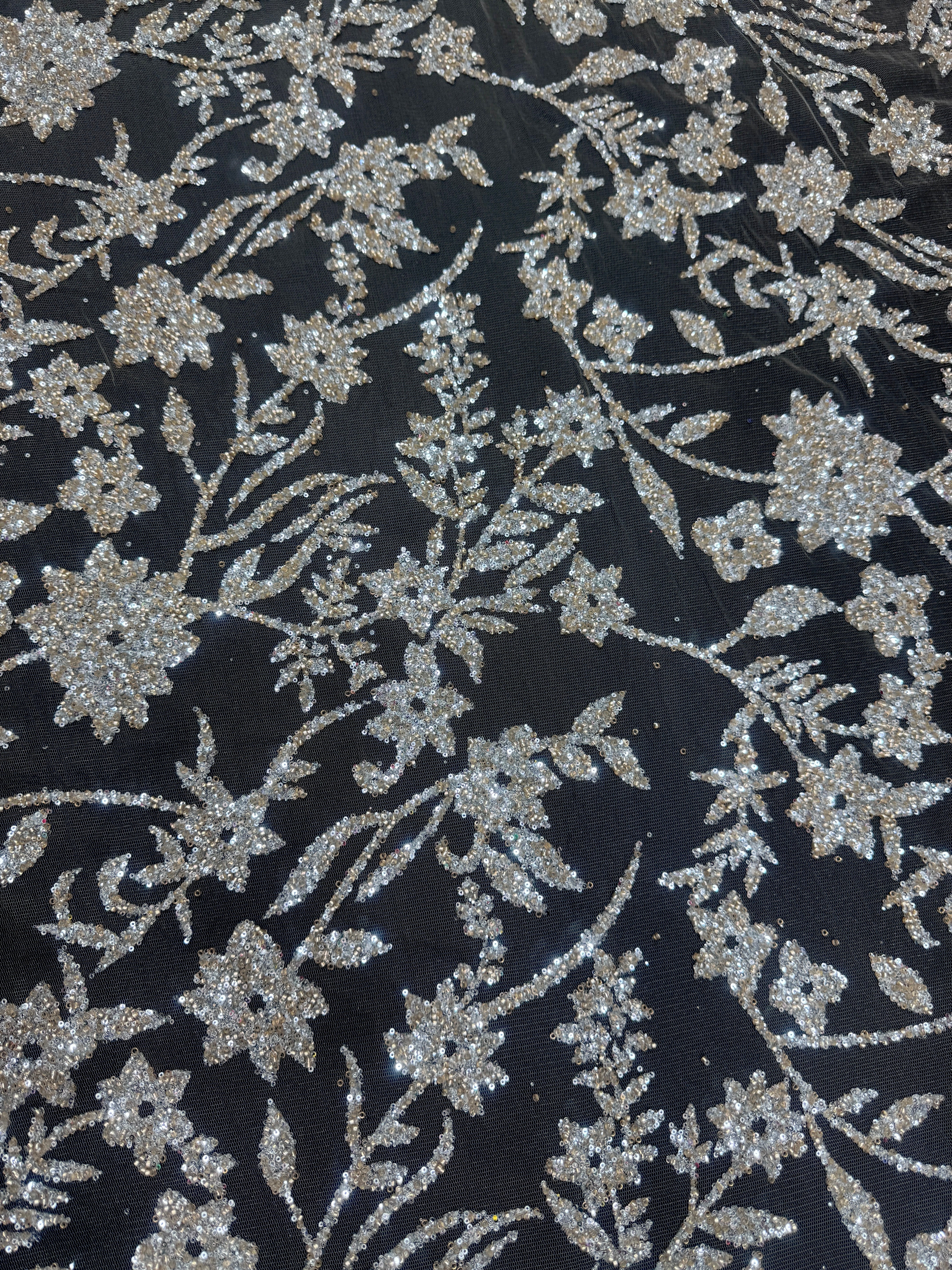 Silver Champagne Floral Beaded Lace - Image 2