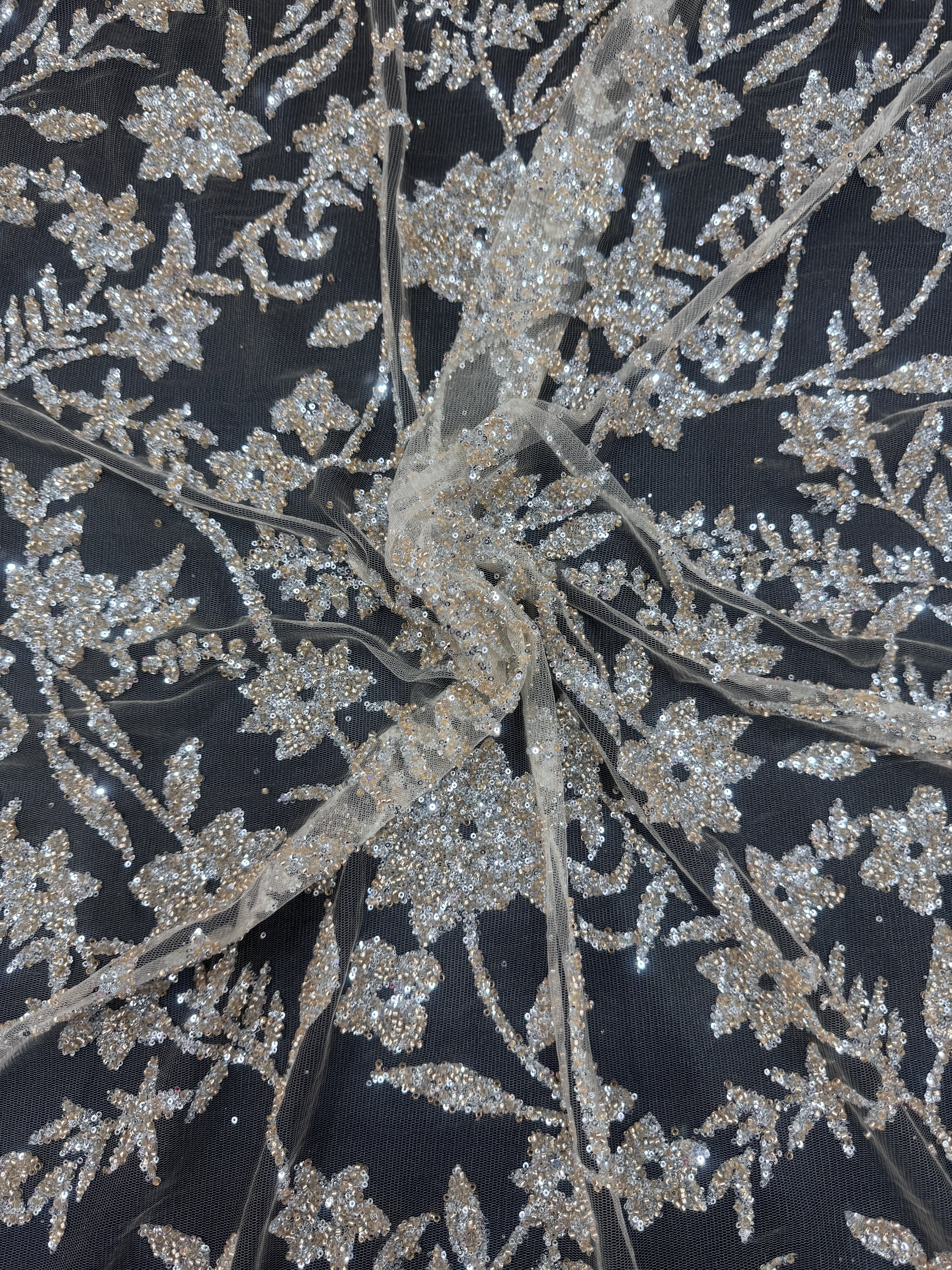 Silver Champagne Floral Beaded Lace - Image 8