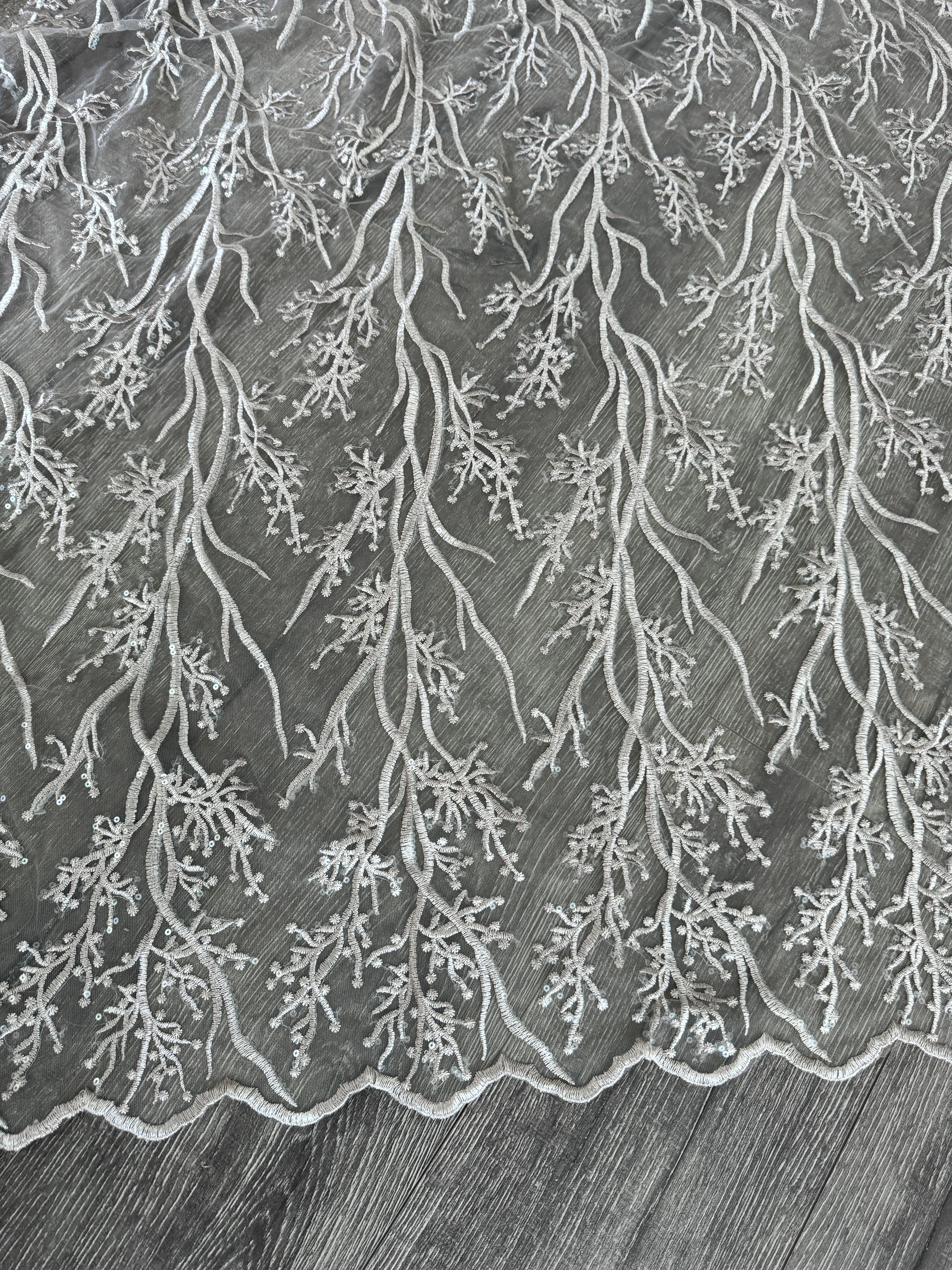 Silver Embroidered Branch Bridal Lace - Image 3
