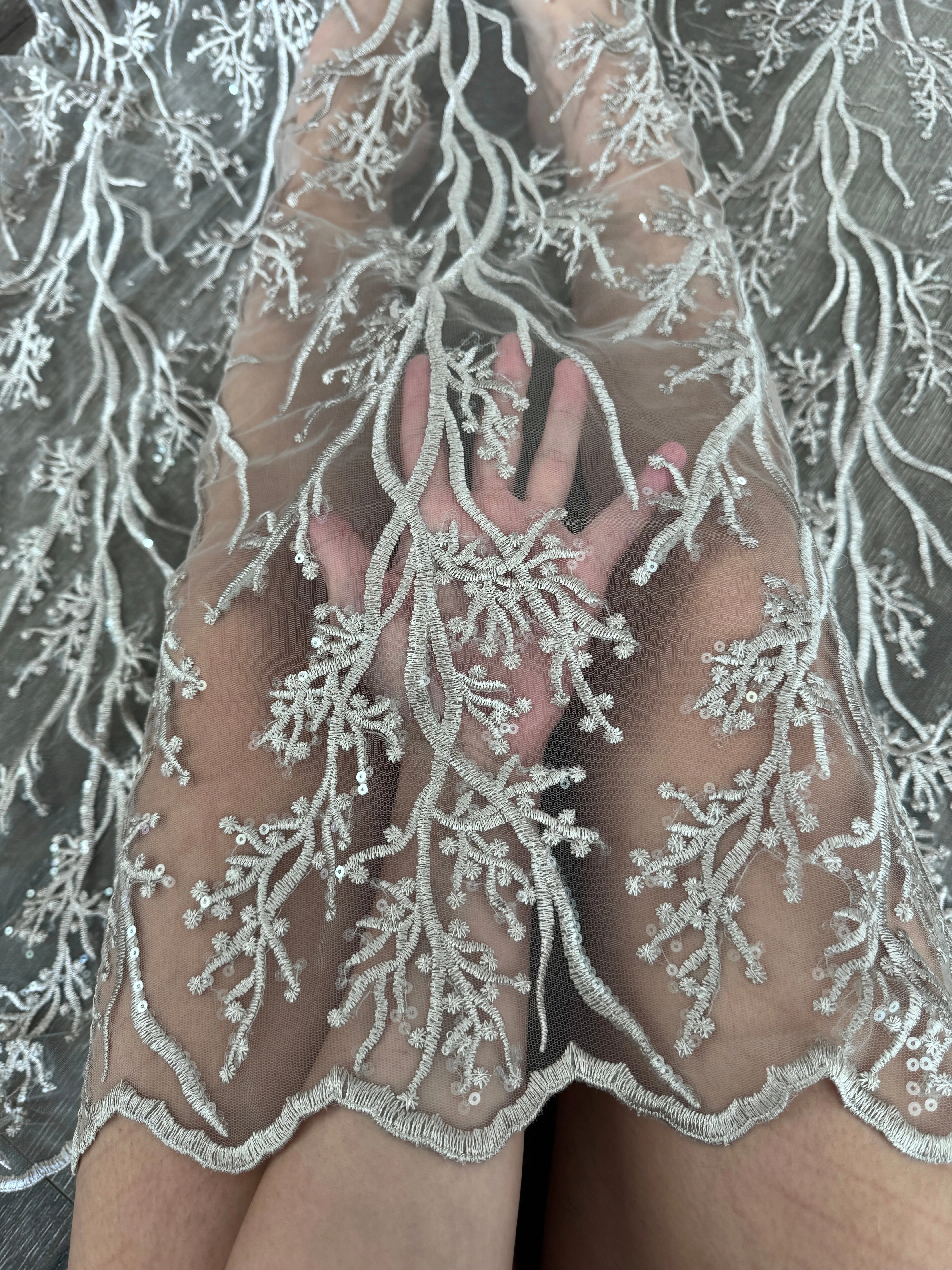 Silver Embroidered Branch Bridal Lace - Image 4