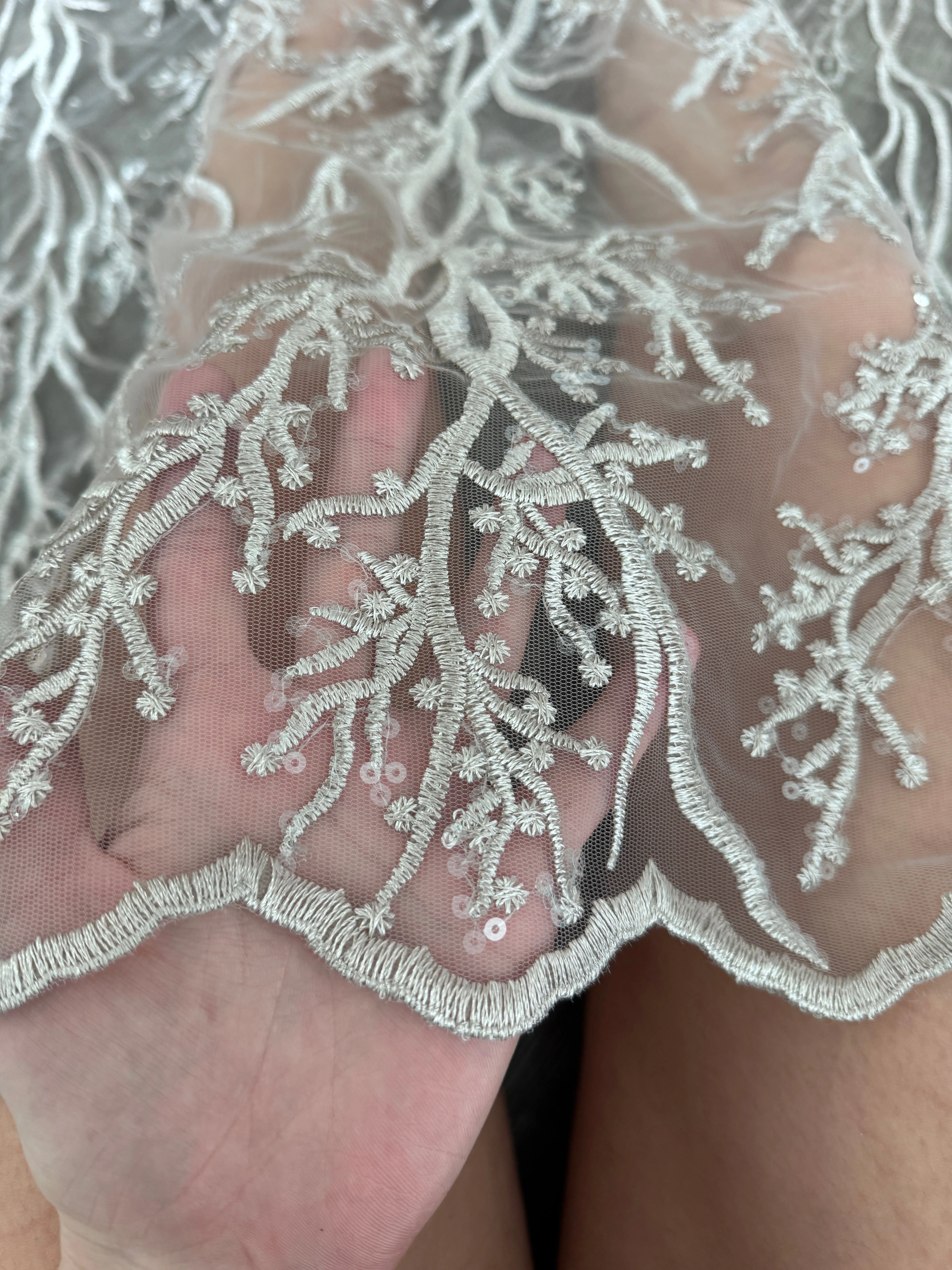 Silver Embroidered Branch Bridal Lace - Image 5