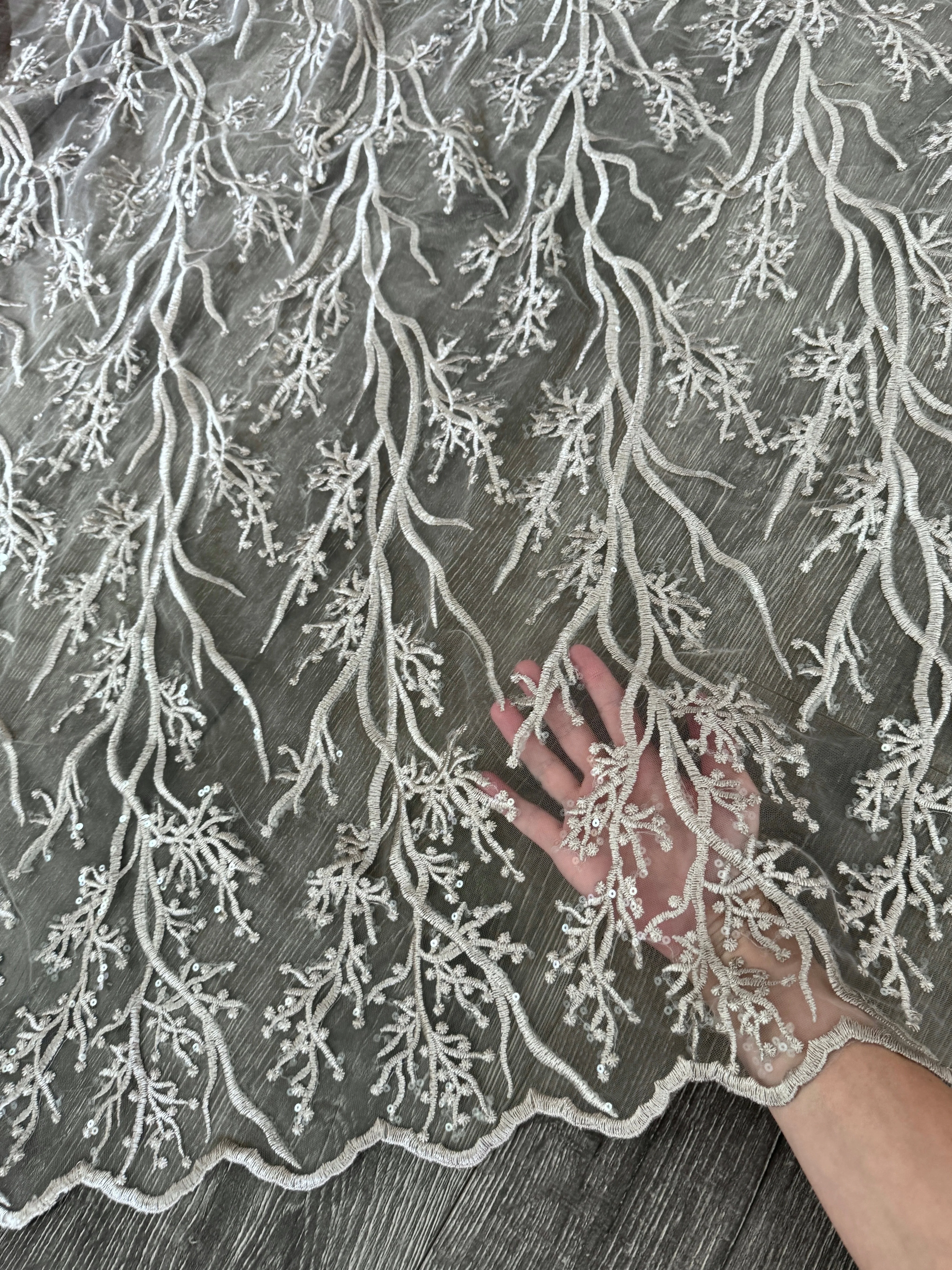 Silver Embroidered Branch Bridal Lace - Image 6