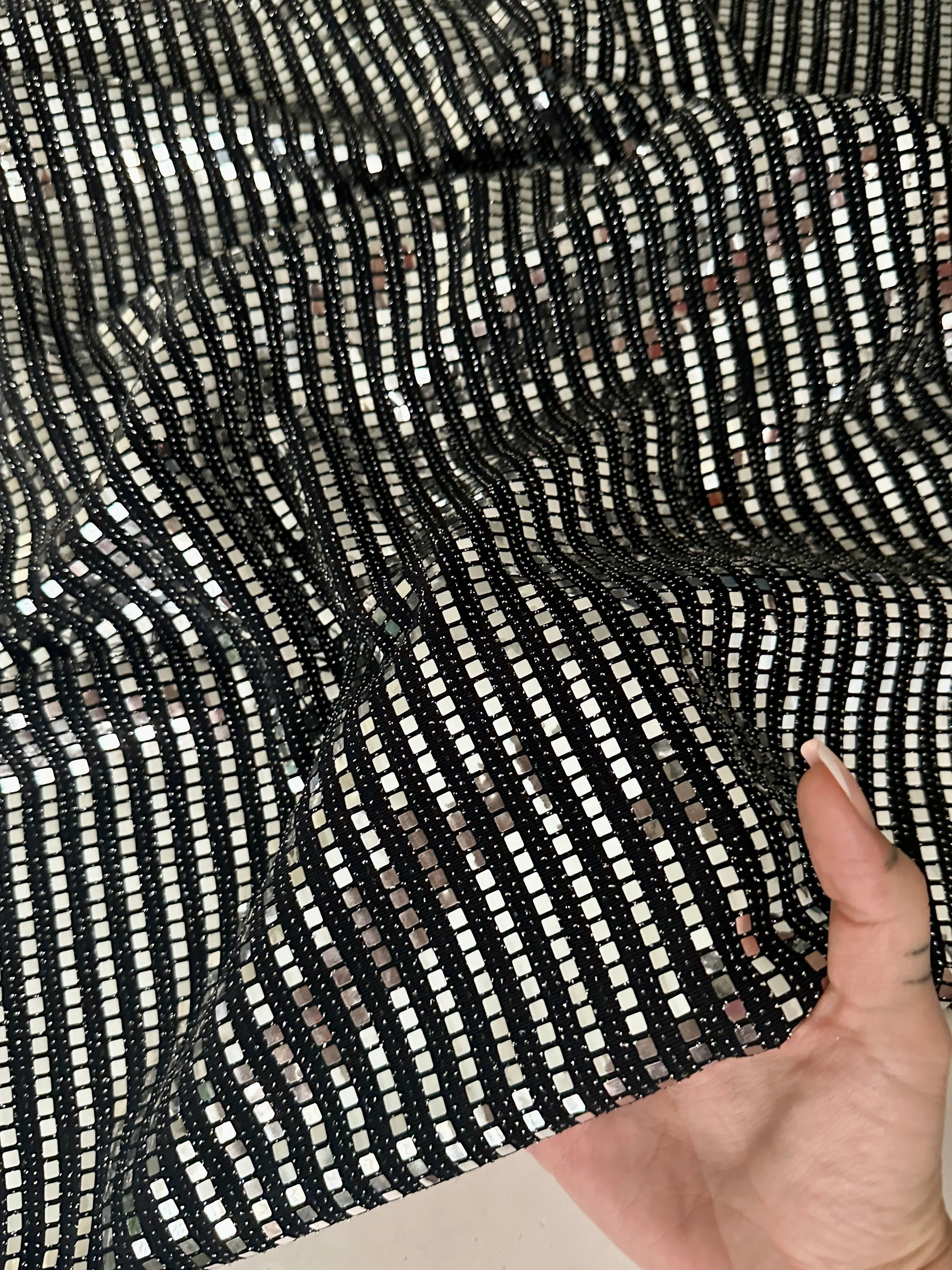 Silver Foiled Mirror Sequins on Knit
