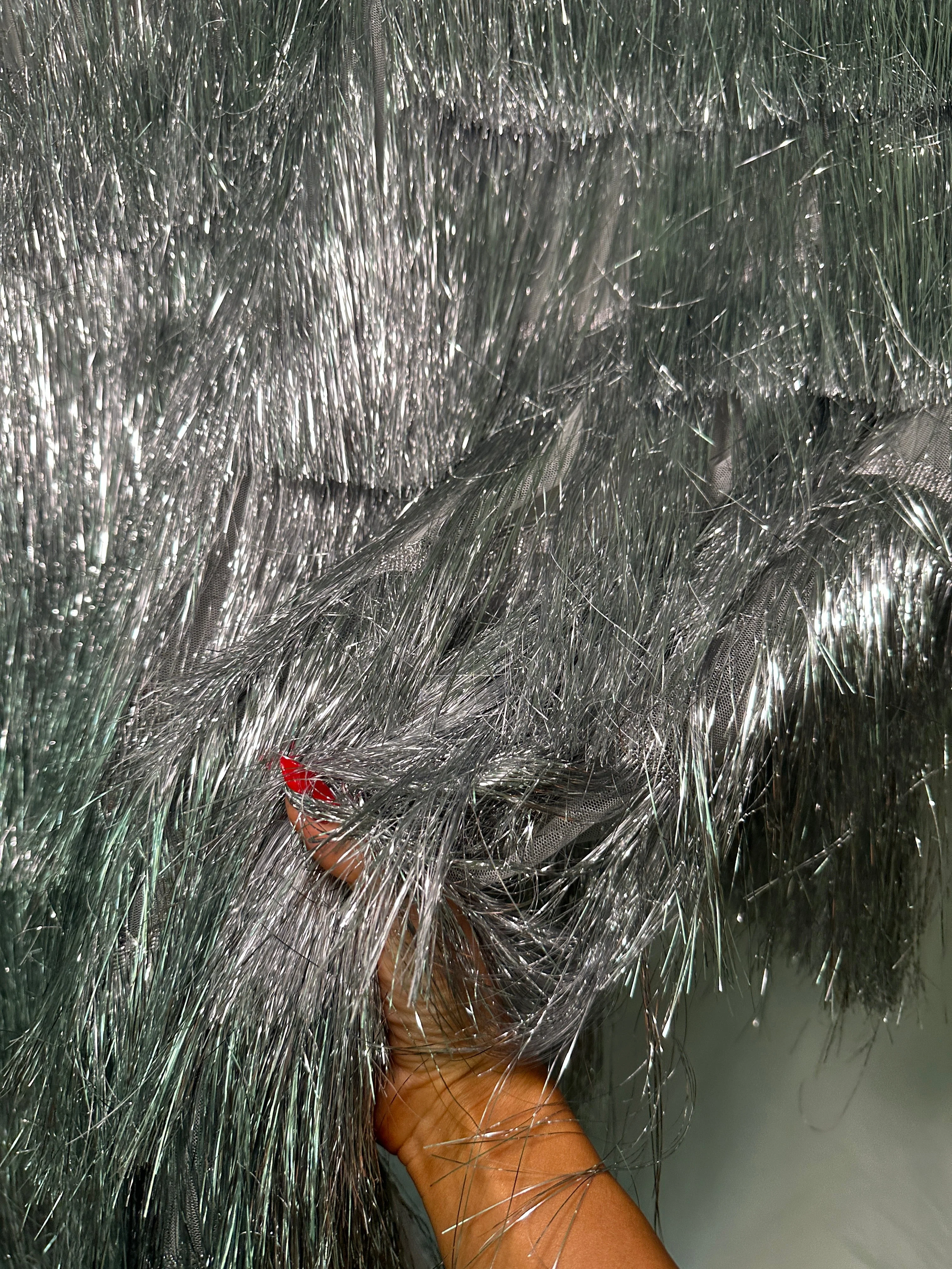 Silver Fringe Metallic Mesh Base Fabric - Image 8