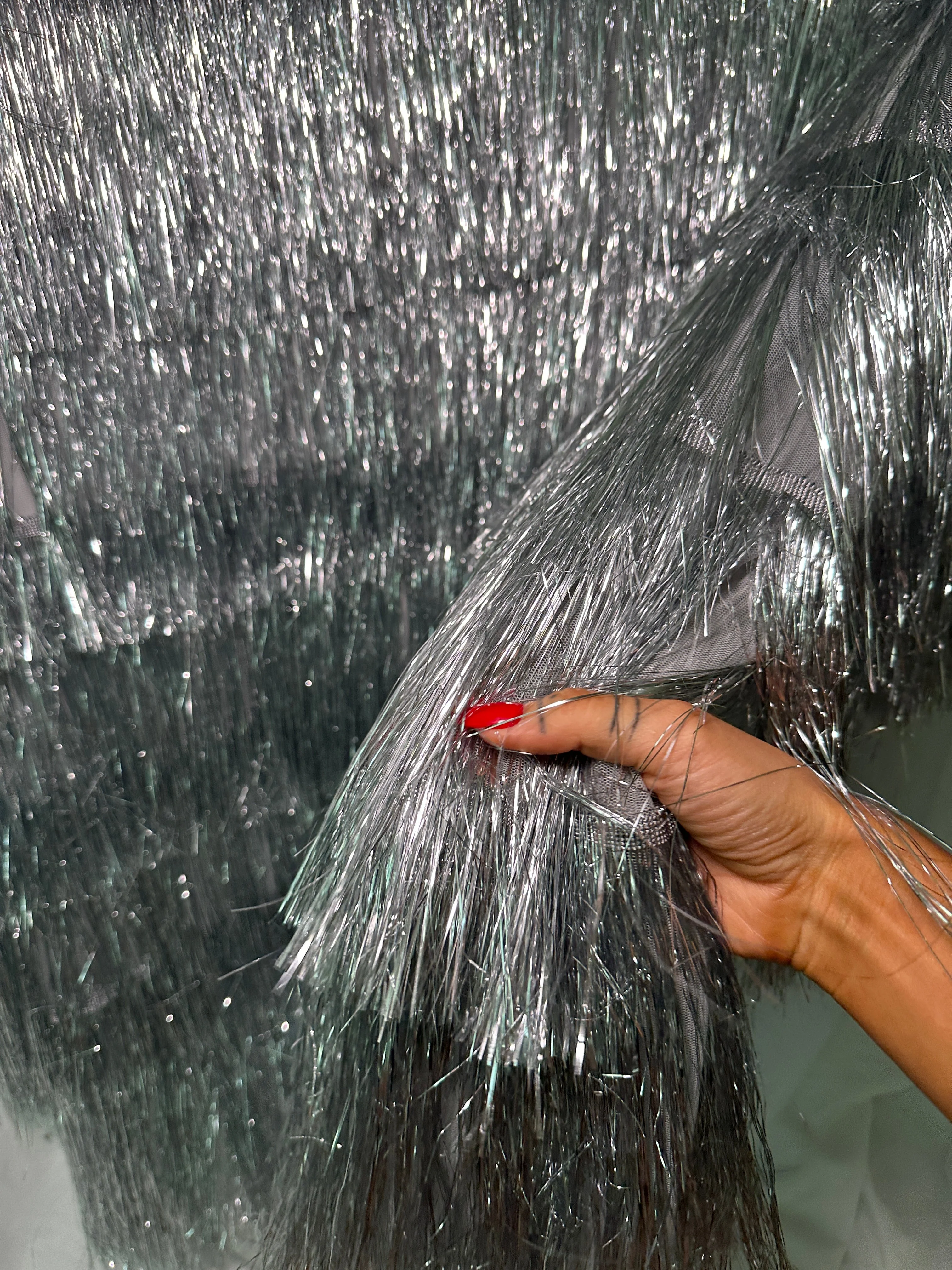 Silver Fringe Metallic Mesh Base Fabric - Image 9