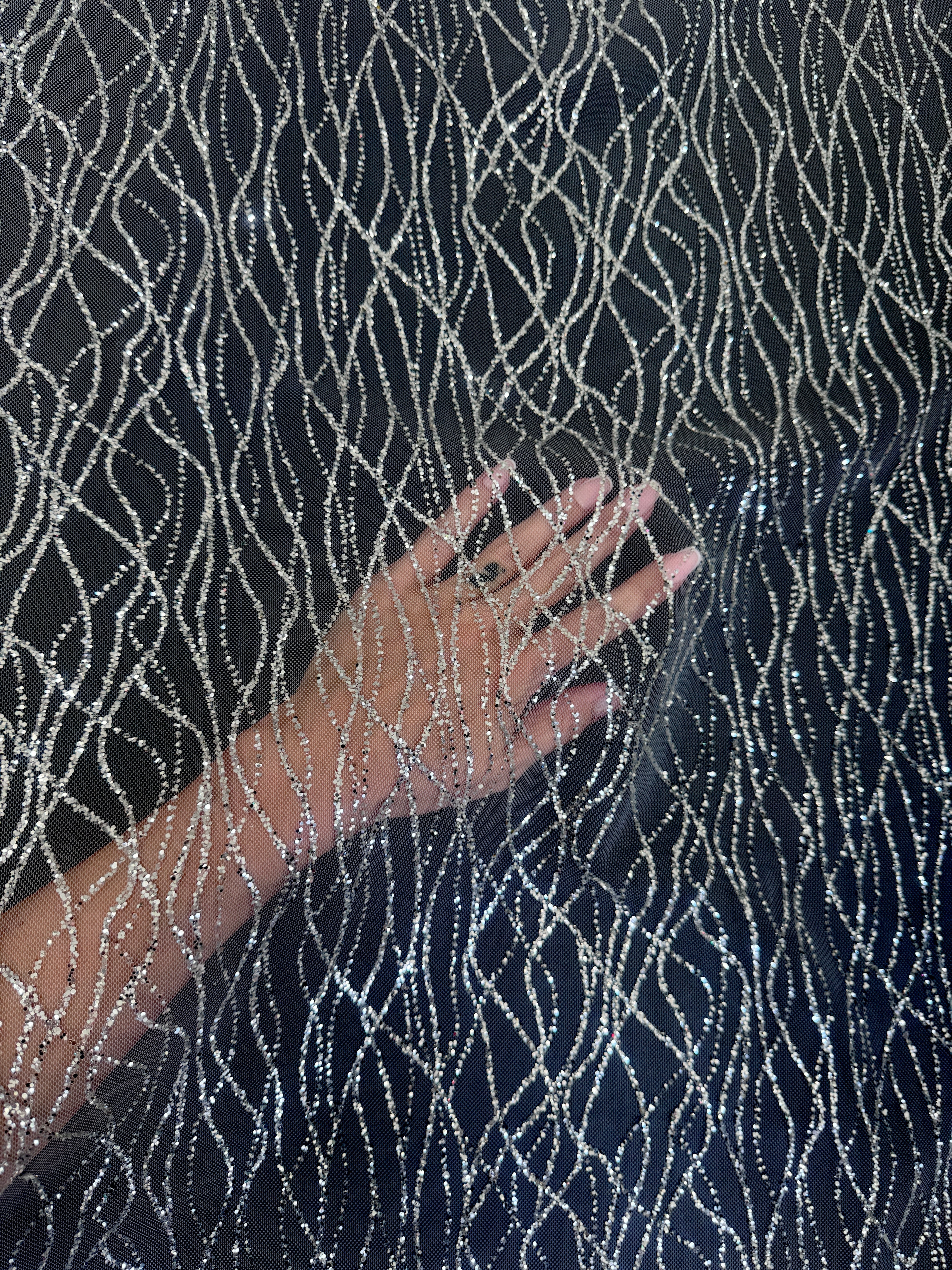 Silver Glitter Lace on Mesh