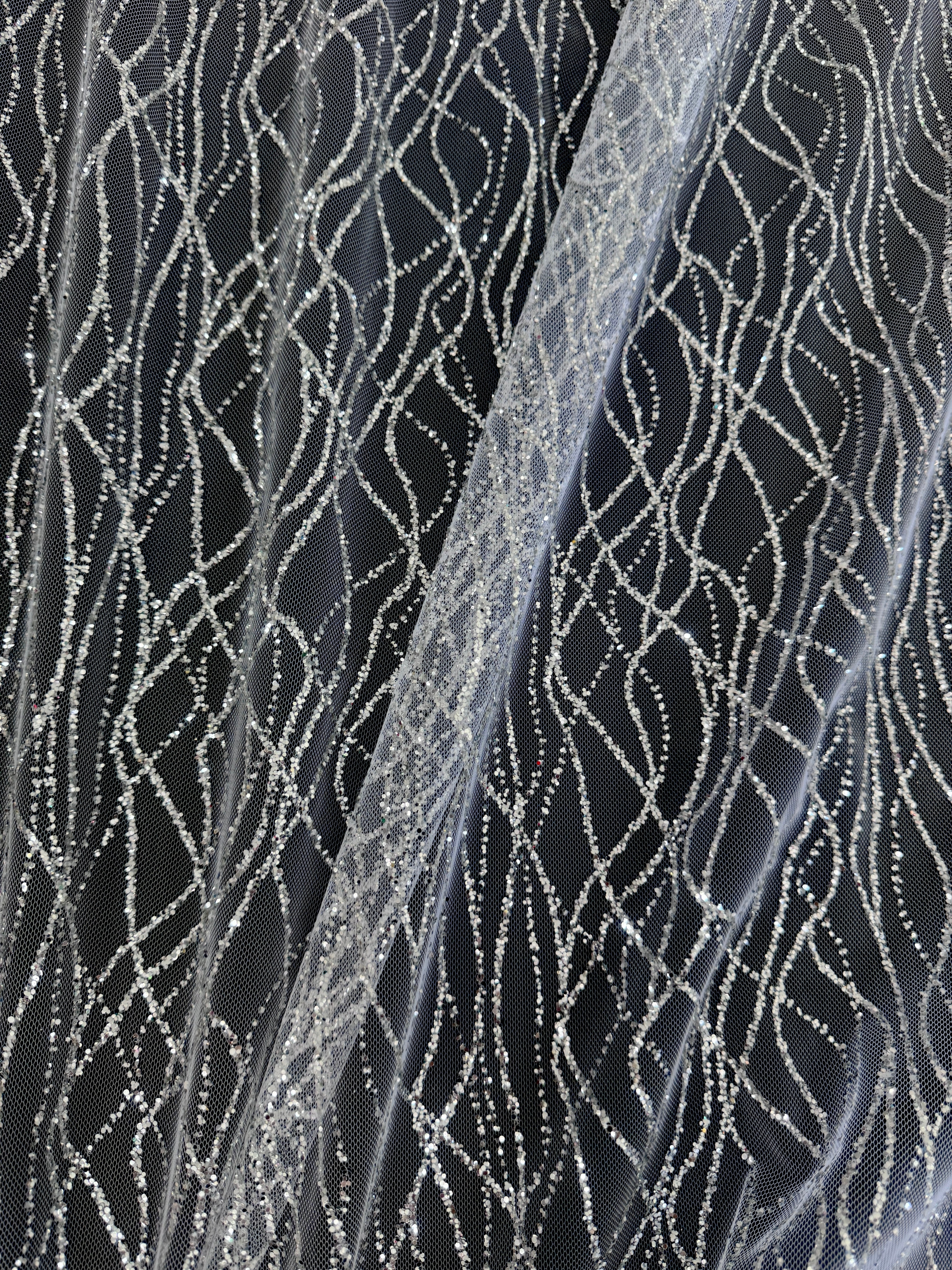 Silver Glitter Lace on Mesh - Image 2