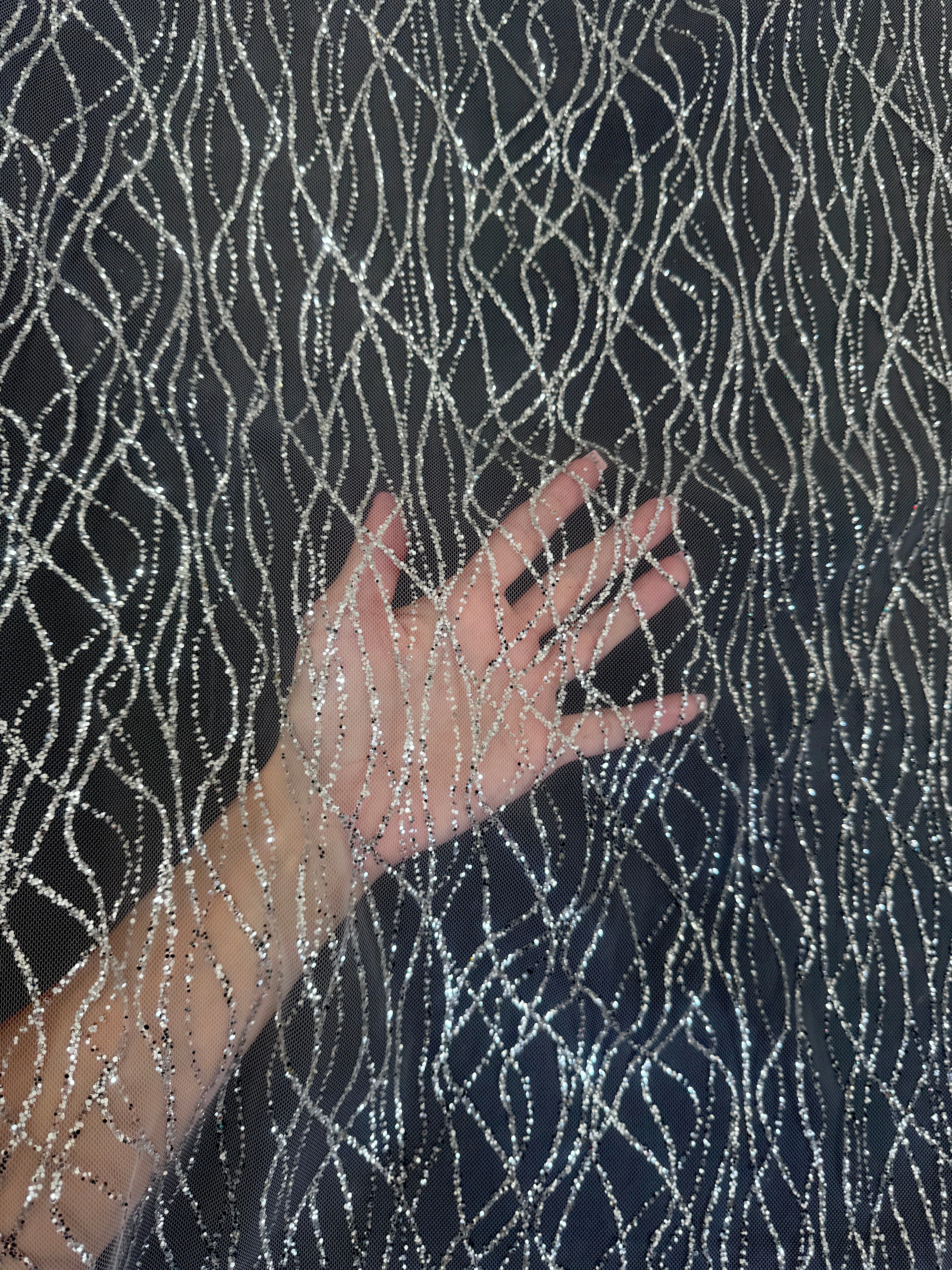 Silver Glitter Lace on Mesh - Image 3