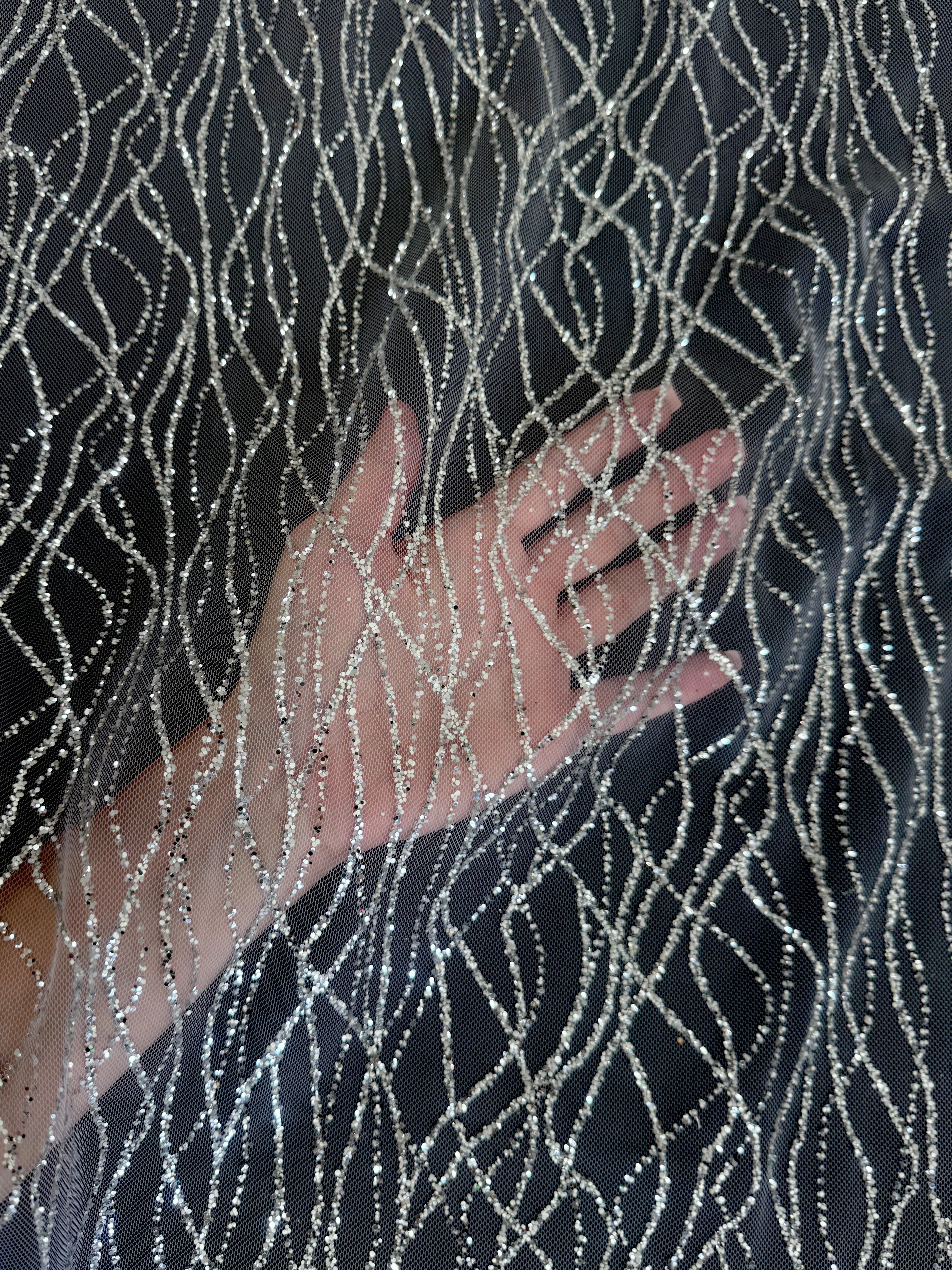 Silver Glitter Lace on Mesh - Image 4