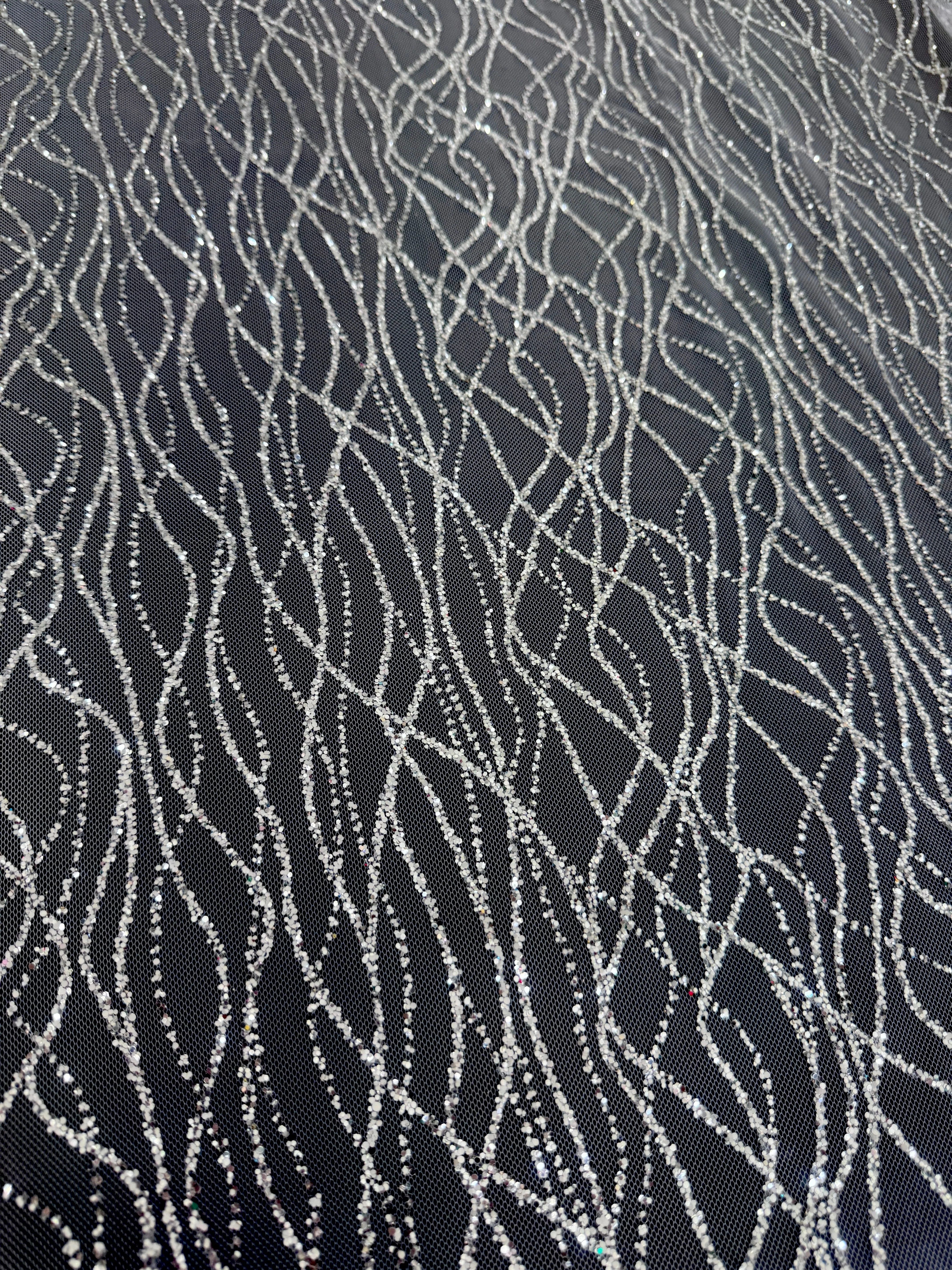 Silver Glitter Lace on Mesh - Image 6