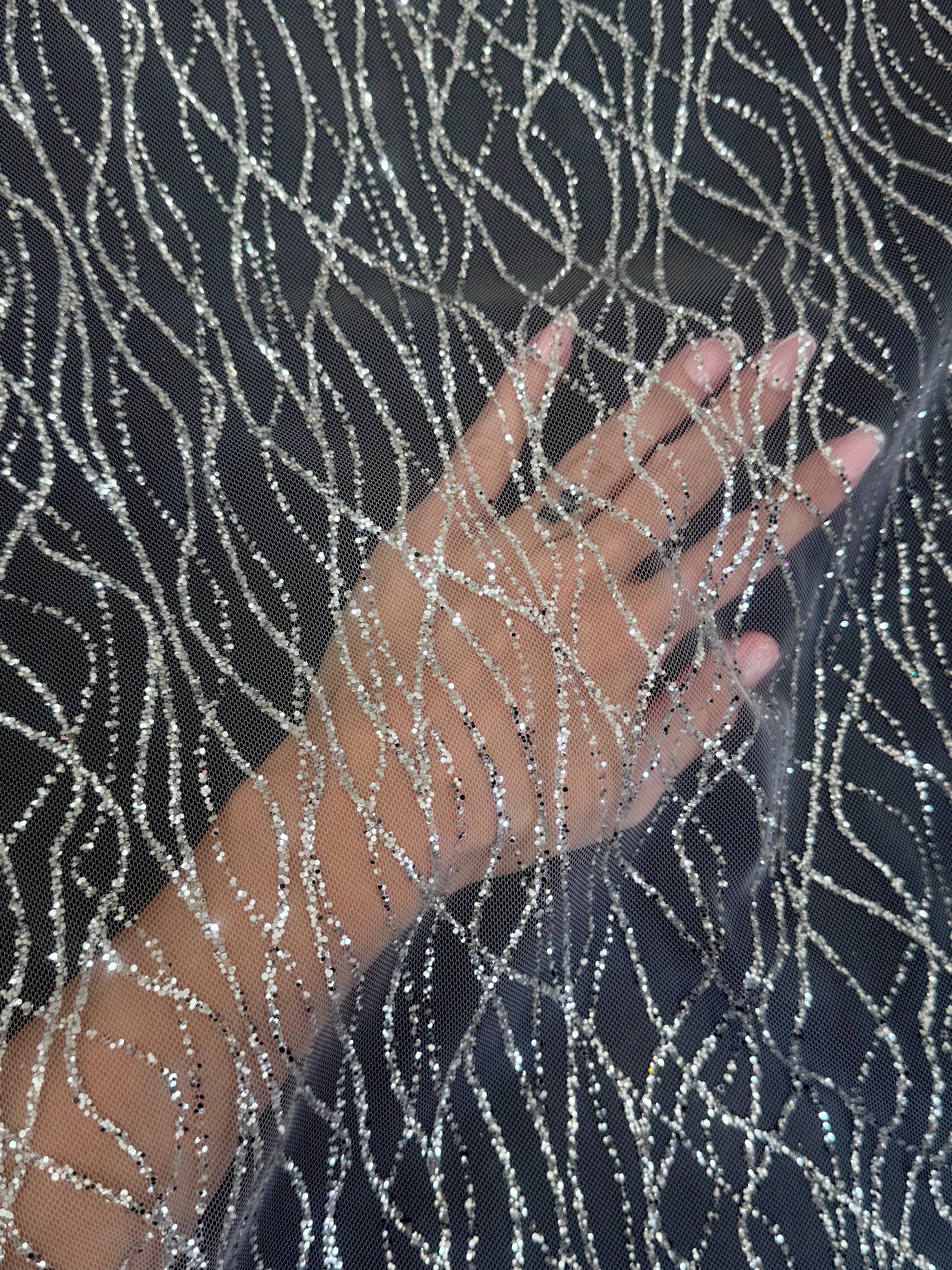 Silver Glitter Lace on Mesh - Image 8