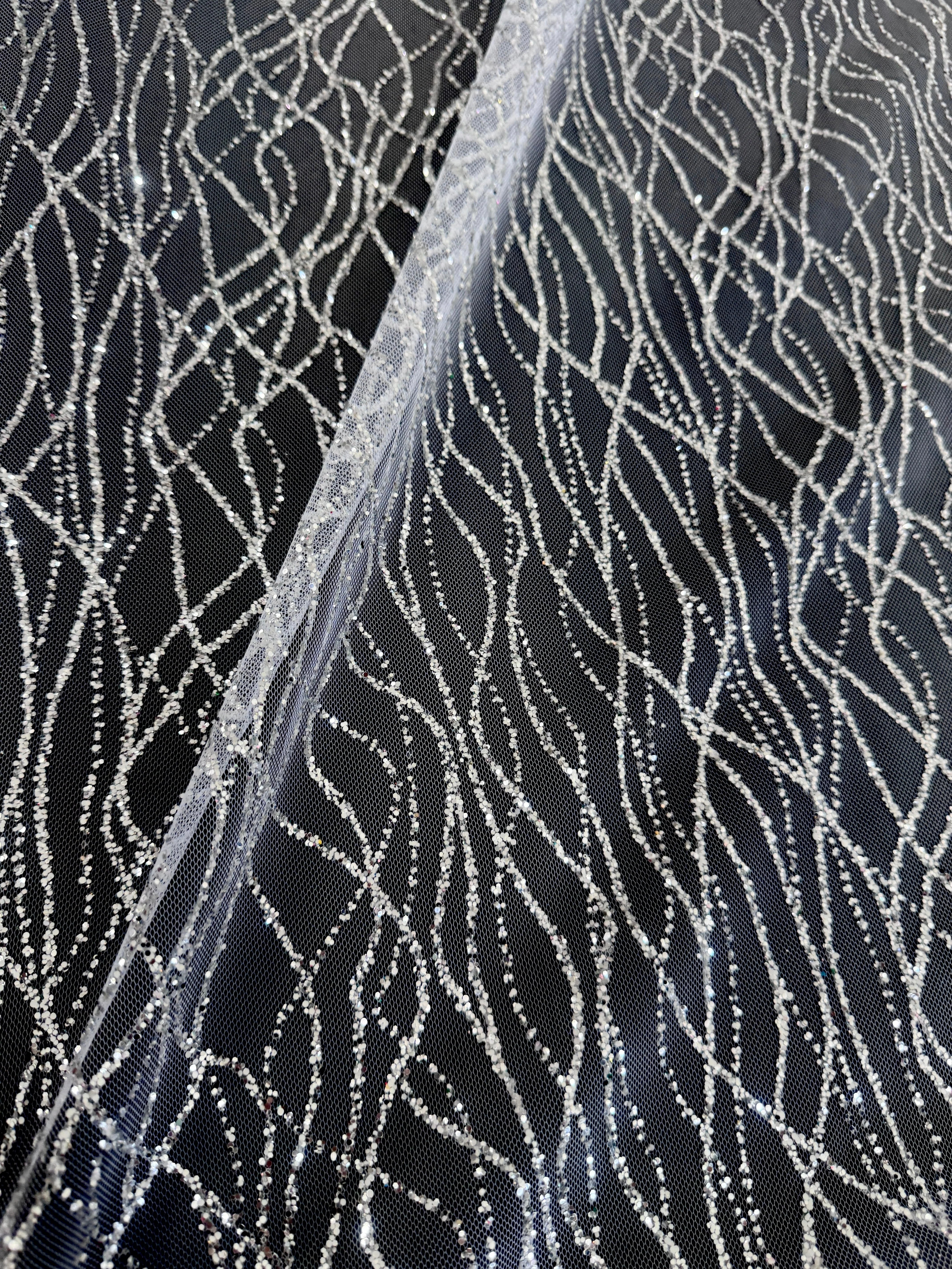 Silver Glitter Lace on Mesh - Image 9